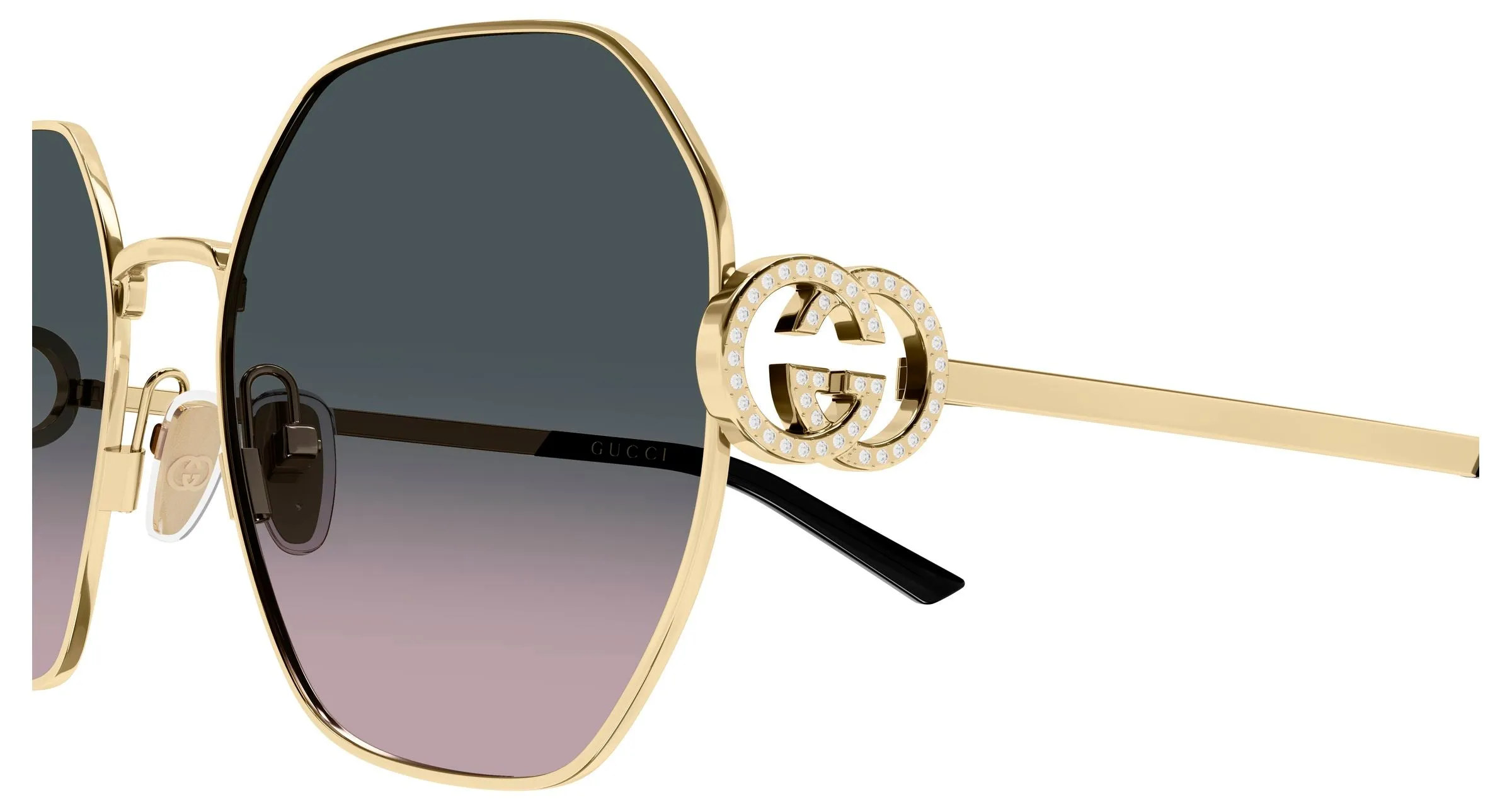 Gucci GG2046S 002 Occhiali da sole Metallo Oro Grigio Geometrica - immagine 3