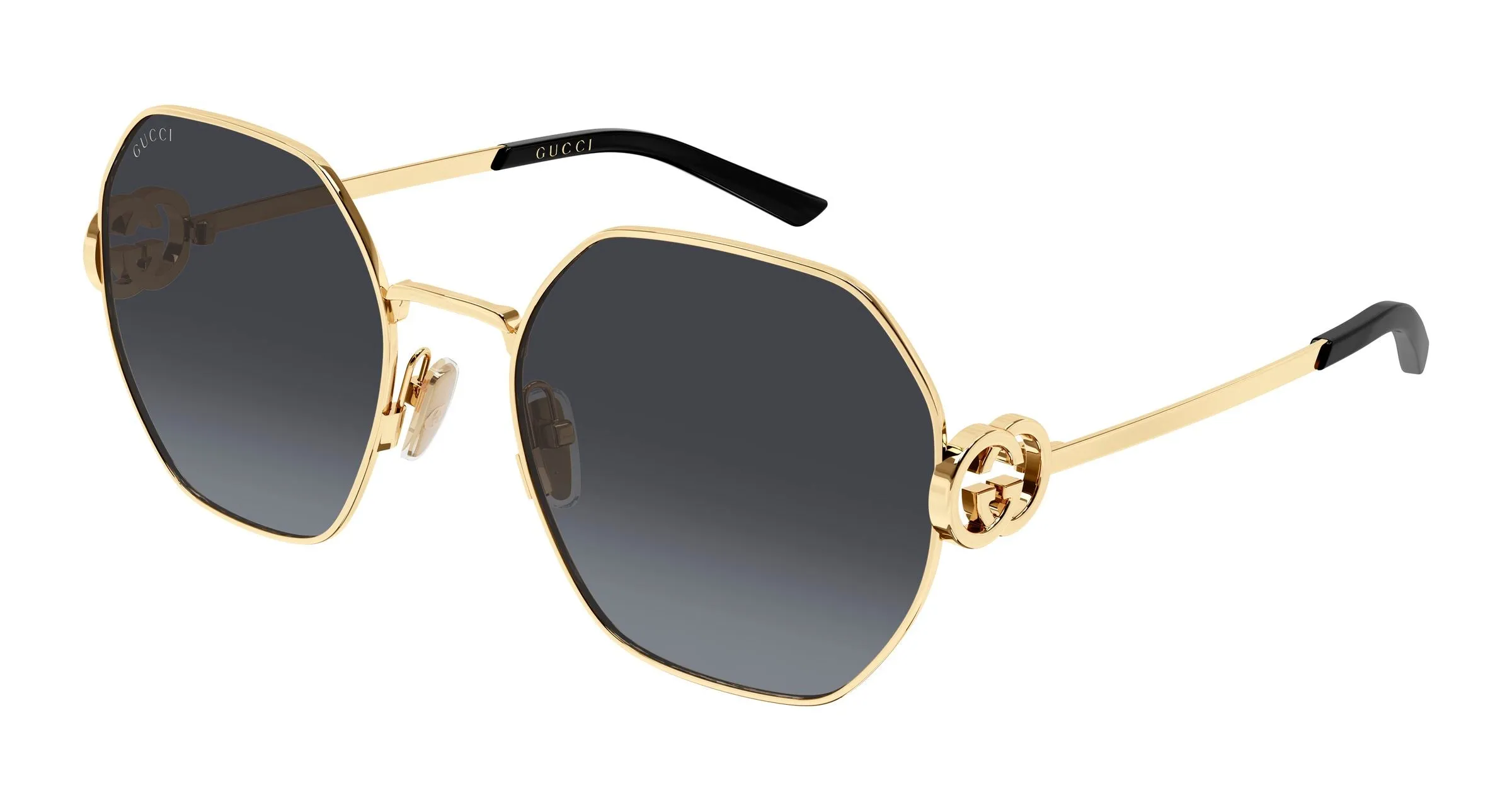 Gucci GG2046S 001 Occhiali da sole Metallo Oro Grigio Geometrica - immagine 1