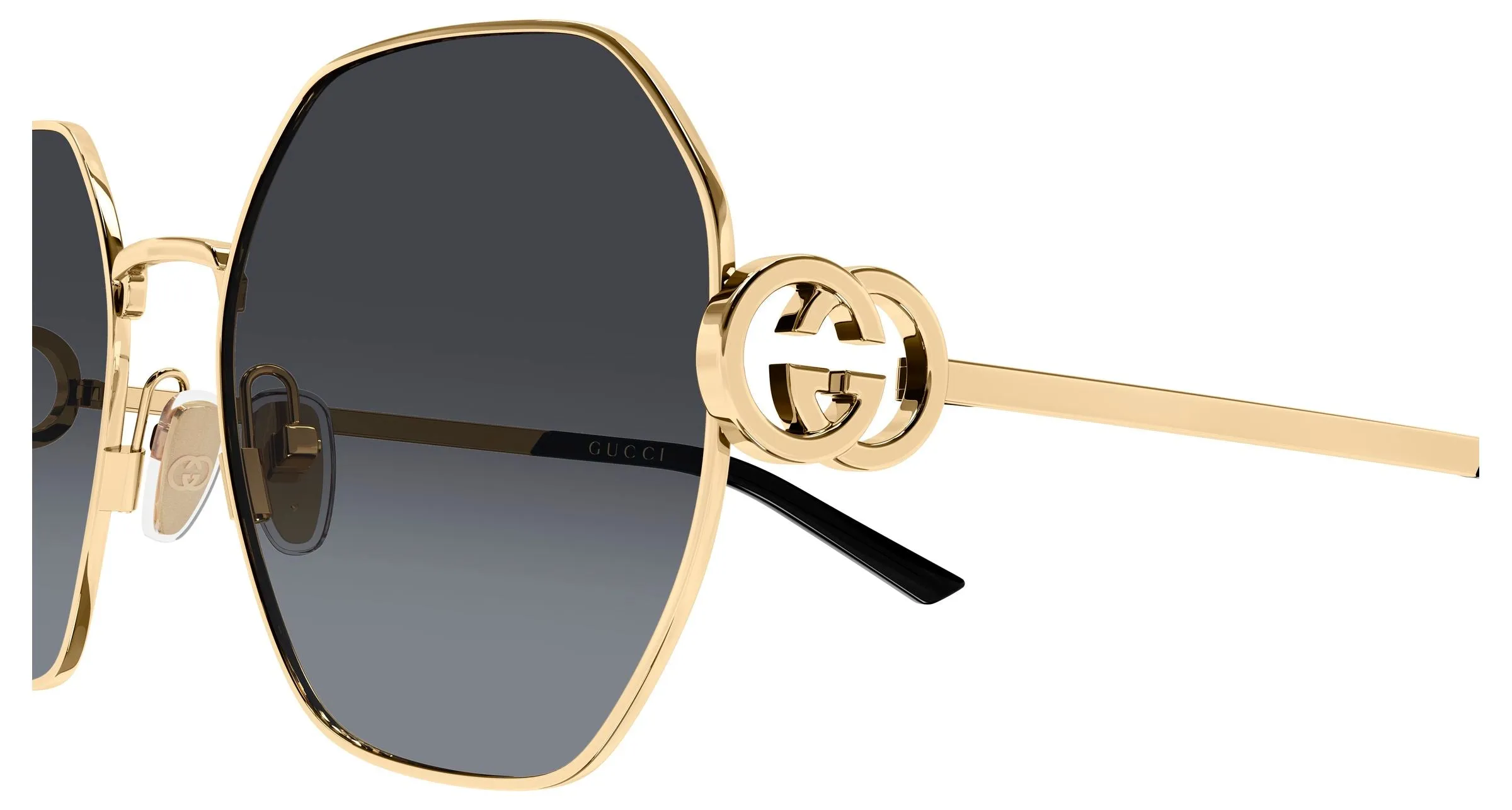 Gucci GG2046S 001 Occhiali da sole Metallo Oro Grigio Geometrica - immagine 3