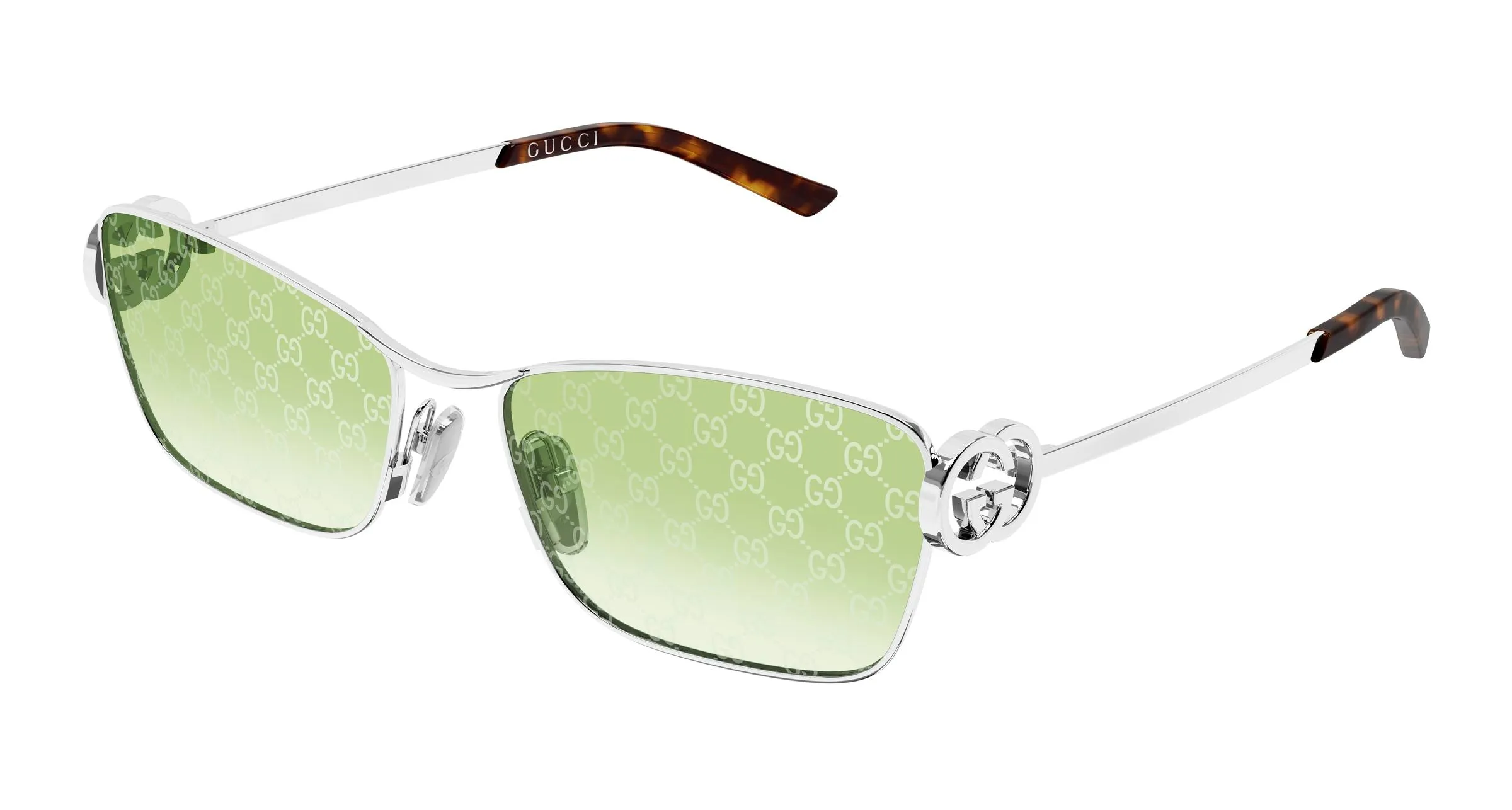 Gucci GG2045S 004 Occhiali da sole Metallo Argento Verde Cat Eye - immagine 1