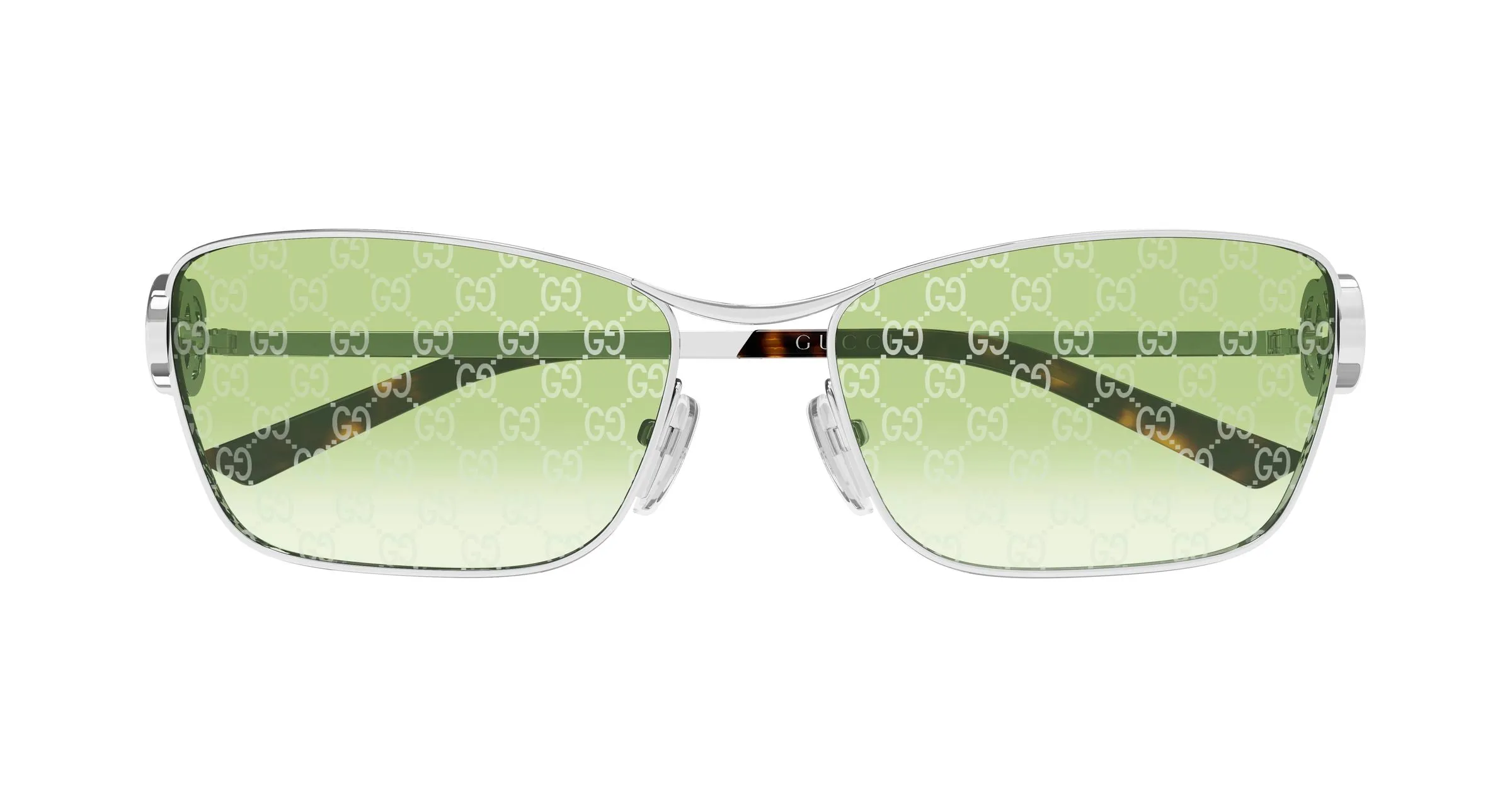 Gucci GG2045S 004 Occhiali da sole Metallo Argento Verde Cat Eye - immagine 2