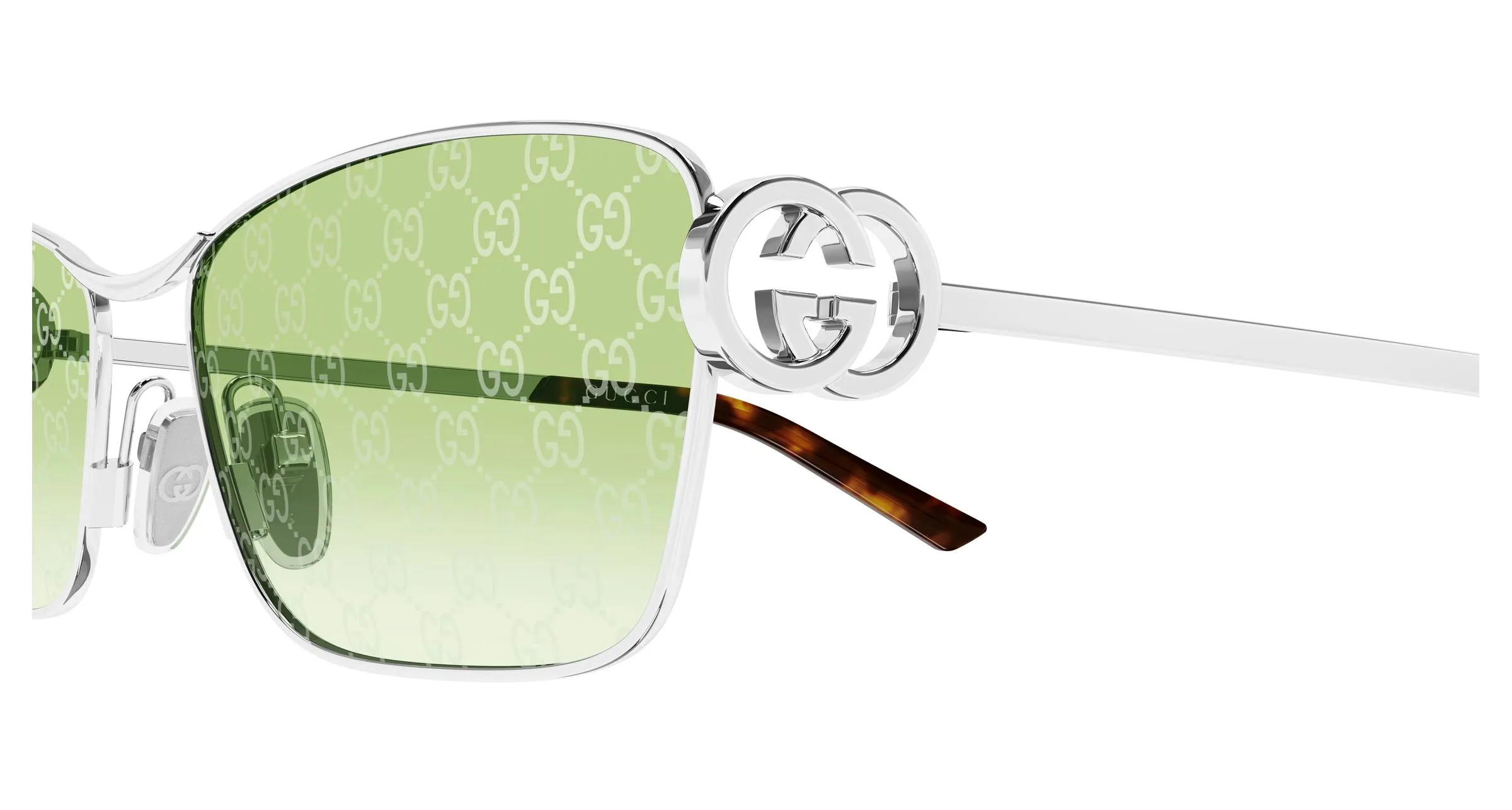 Gucci GG2045S 004 Occhiali da sole Metallo Argento Verde Cat Eye - immagine 3