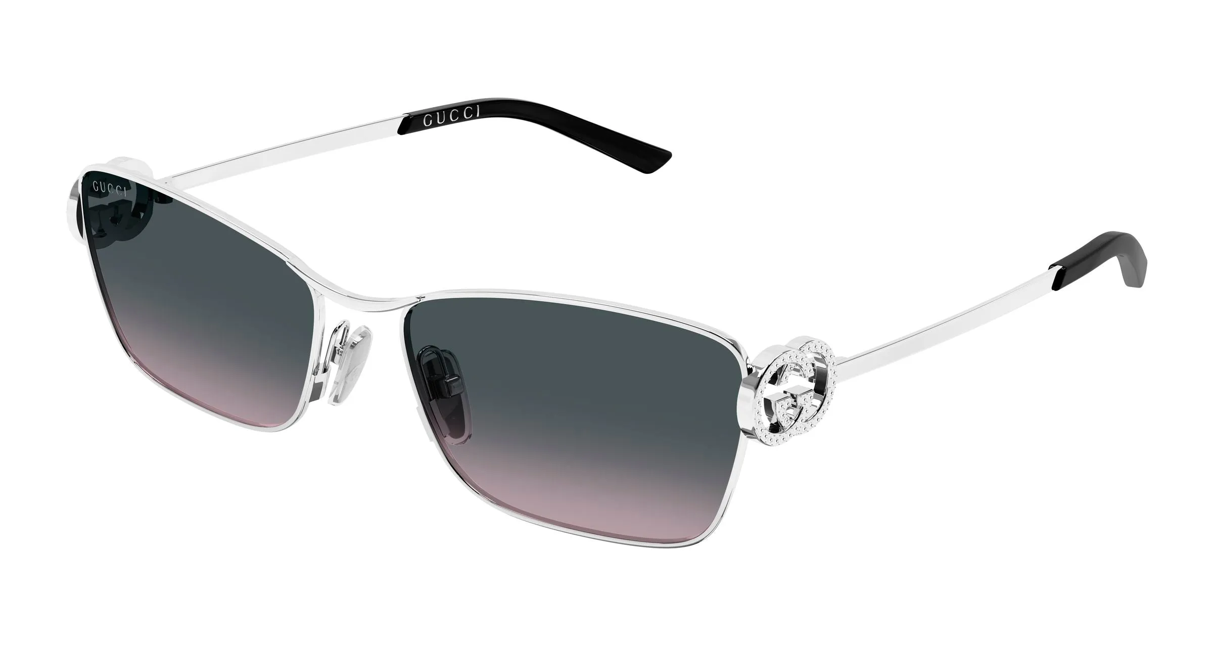Gucci GG2045S 002 Occhiali da sole Metallo Argento Grigio Cat Eye - immagine 1