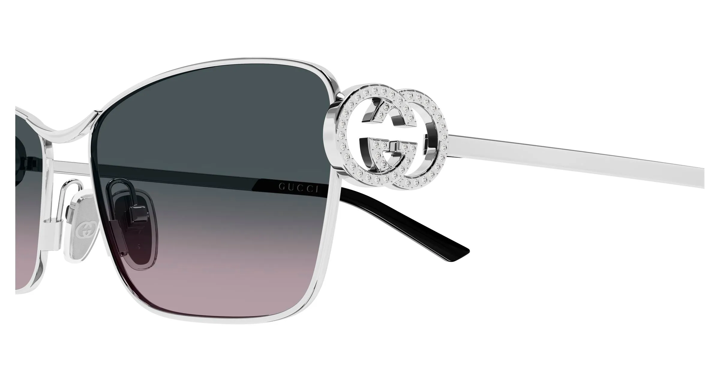 Gucci GG2045S 002 Occhiali da sole Metallo Argento Grigio Cat Eye - immagine 3