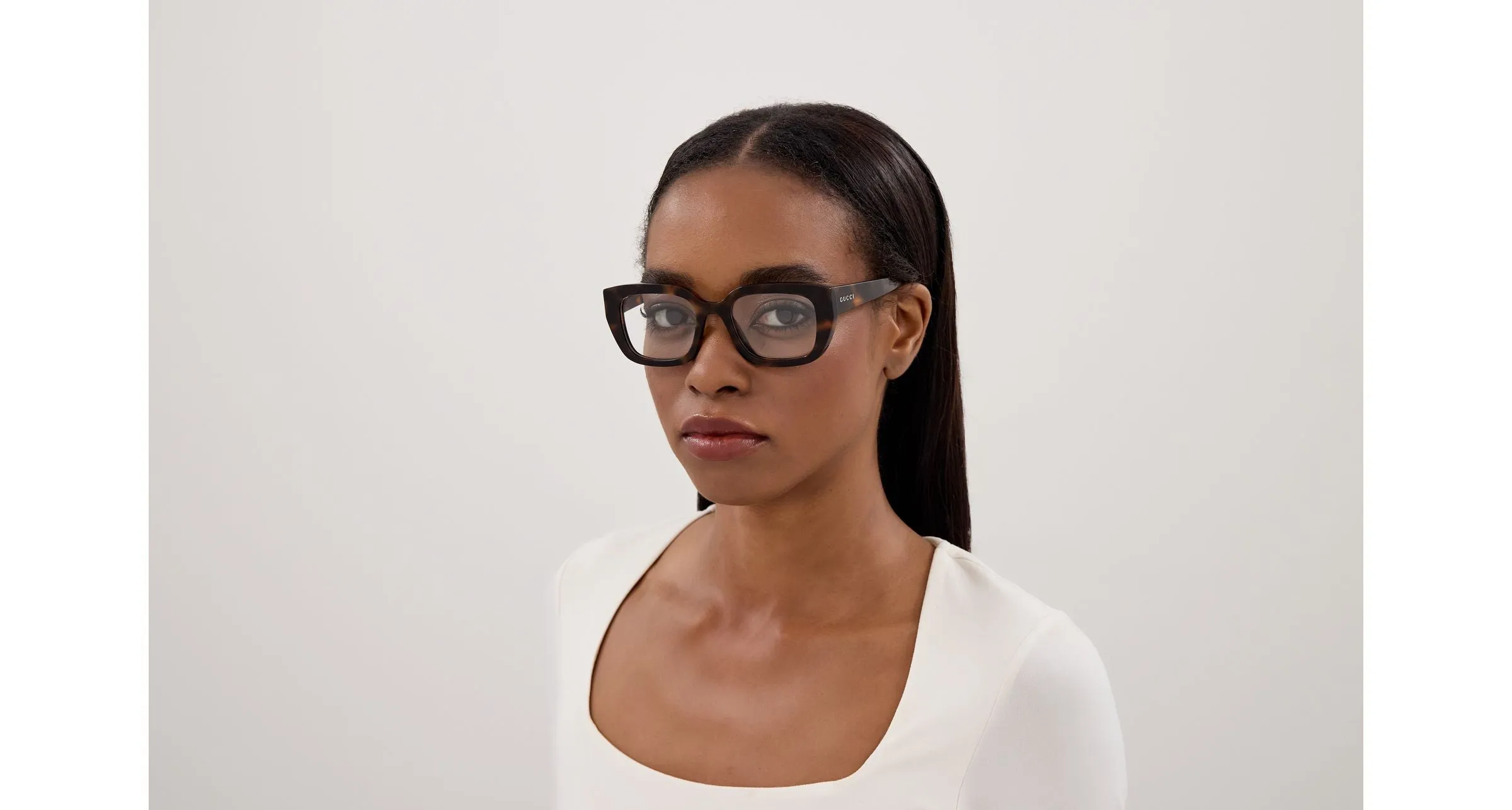 Gucci GG2021O 002 Montature da vista Acetato Havana Trasparente Cat Eye - immagine 4