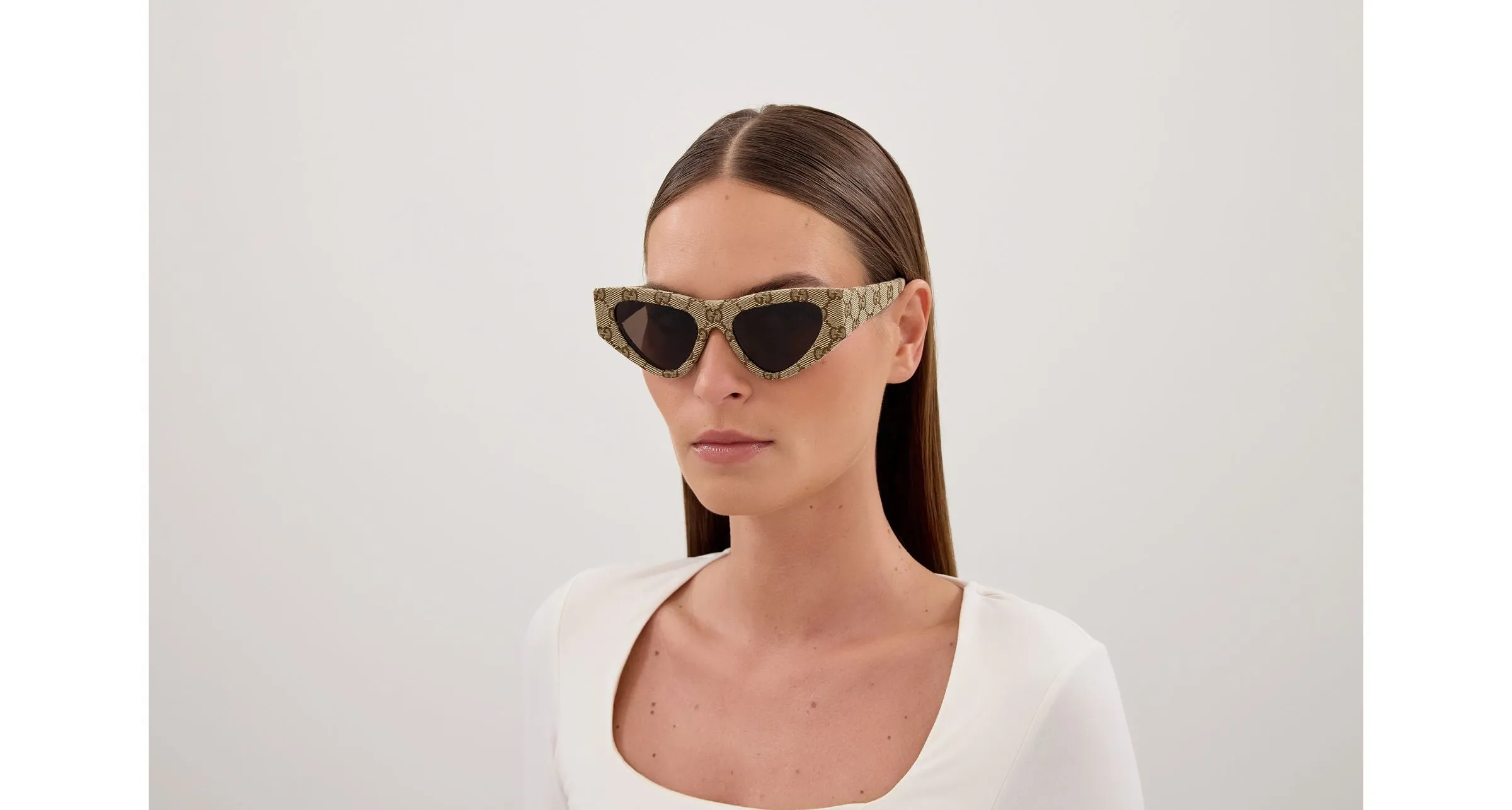 Gucci GG2019S 006 Occhiali da sole Acetato Beige Marrone Cat Eye - immagine 4