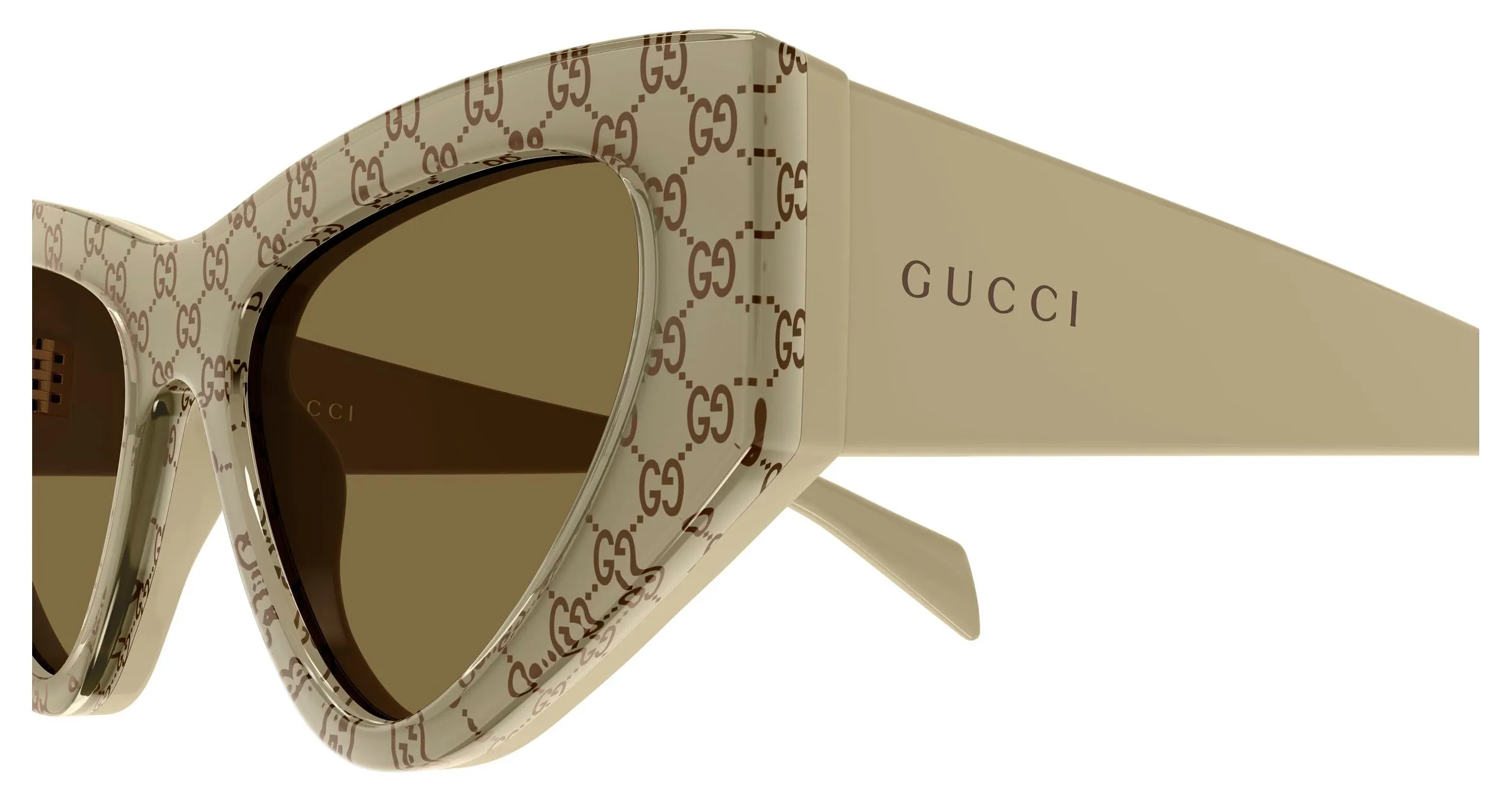 Gucci GG2019S 005 Occhiali da sole Acetato Beige Marrone Cat Eye - immagine 3