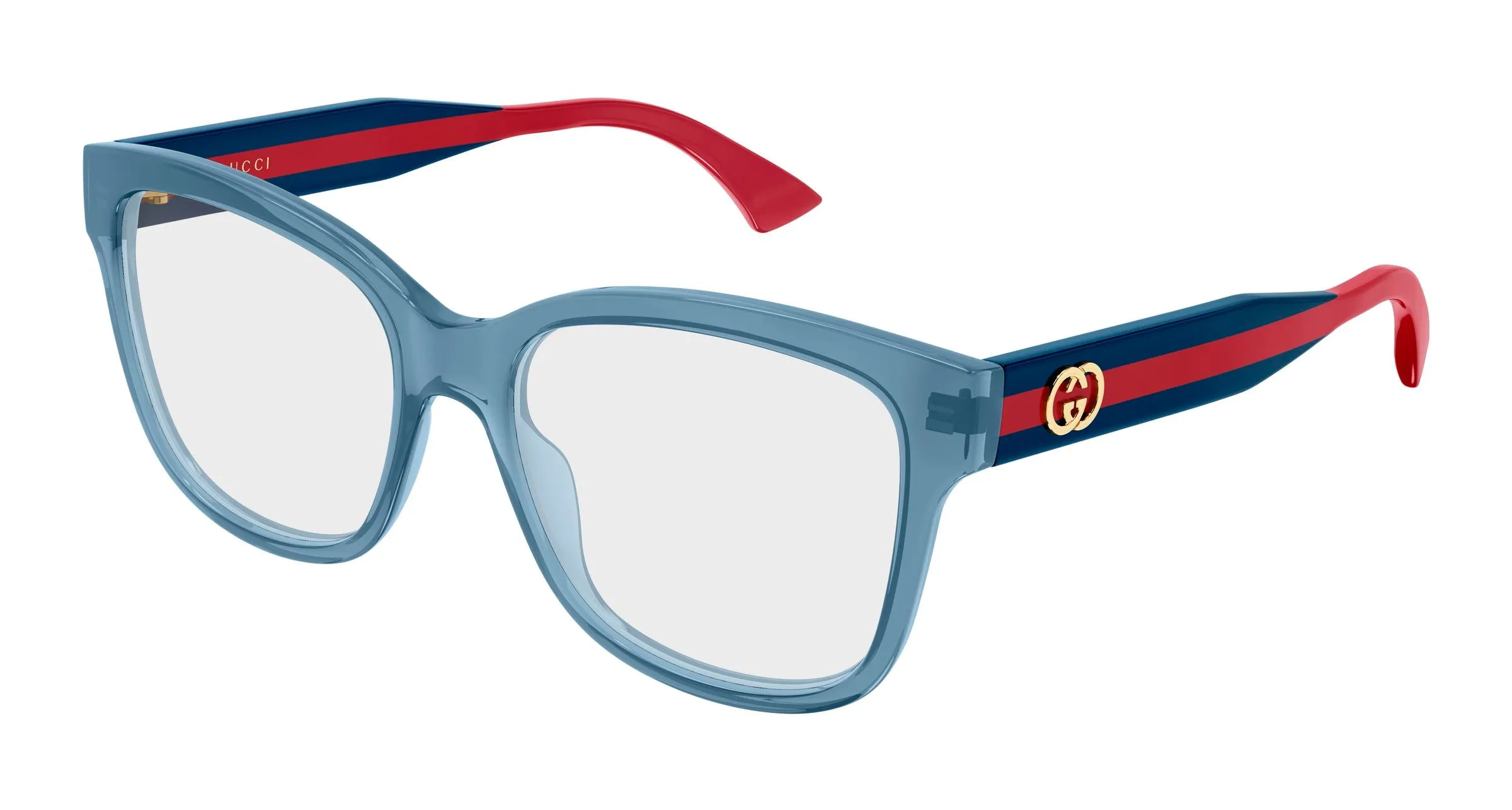 Gucci GG0038ONN 004 Montature da vista Acetato Blu Trasparente Farfalla - immagine 1
