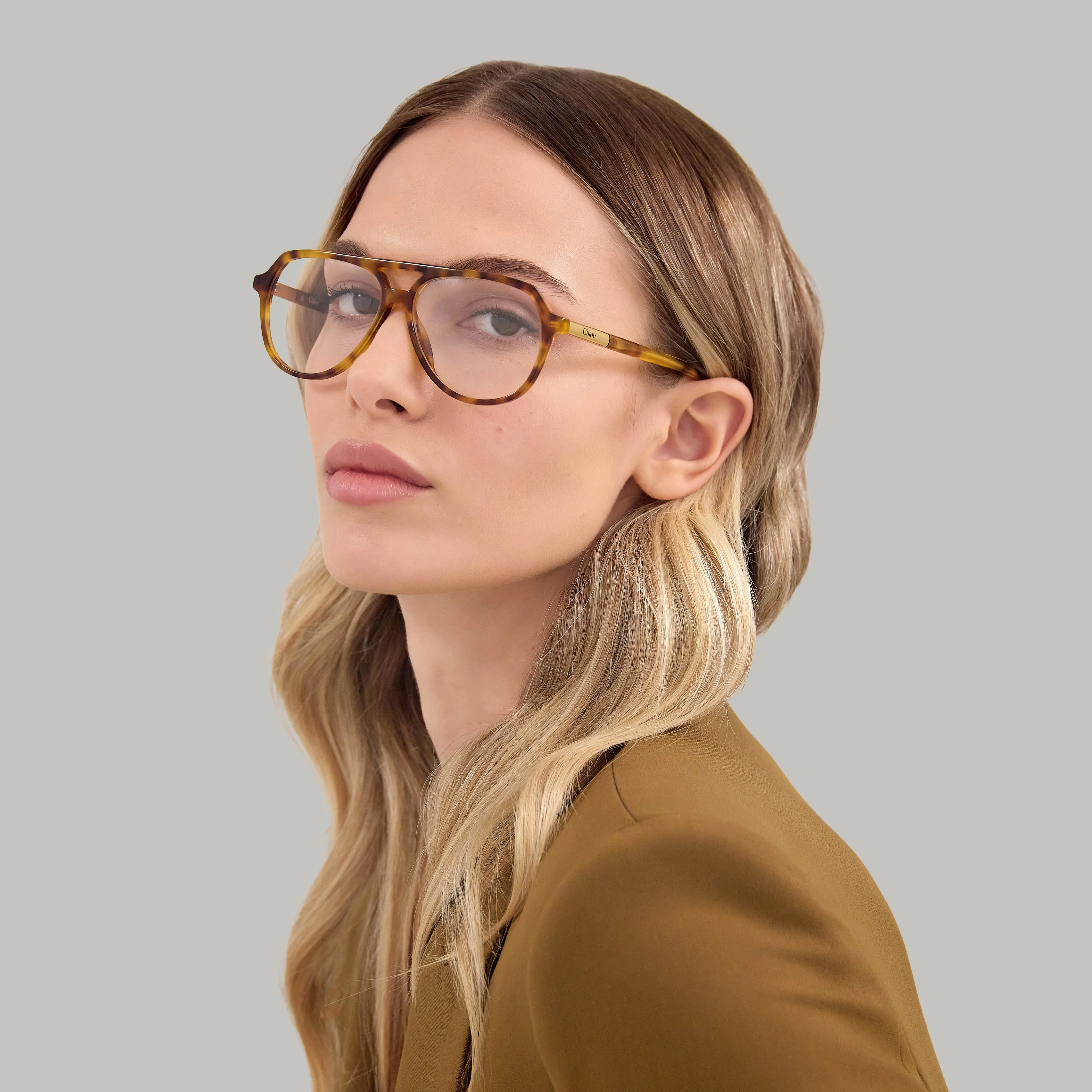Chloé CH0366O 003 Montature da vista Acetato Havana Trasparente Pilot - immagine 4