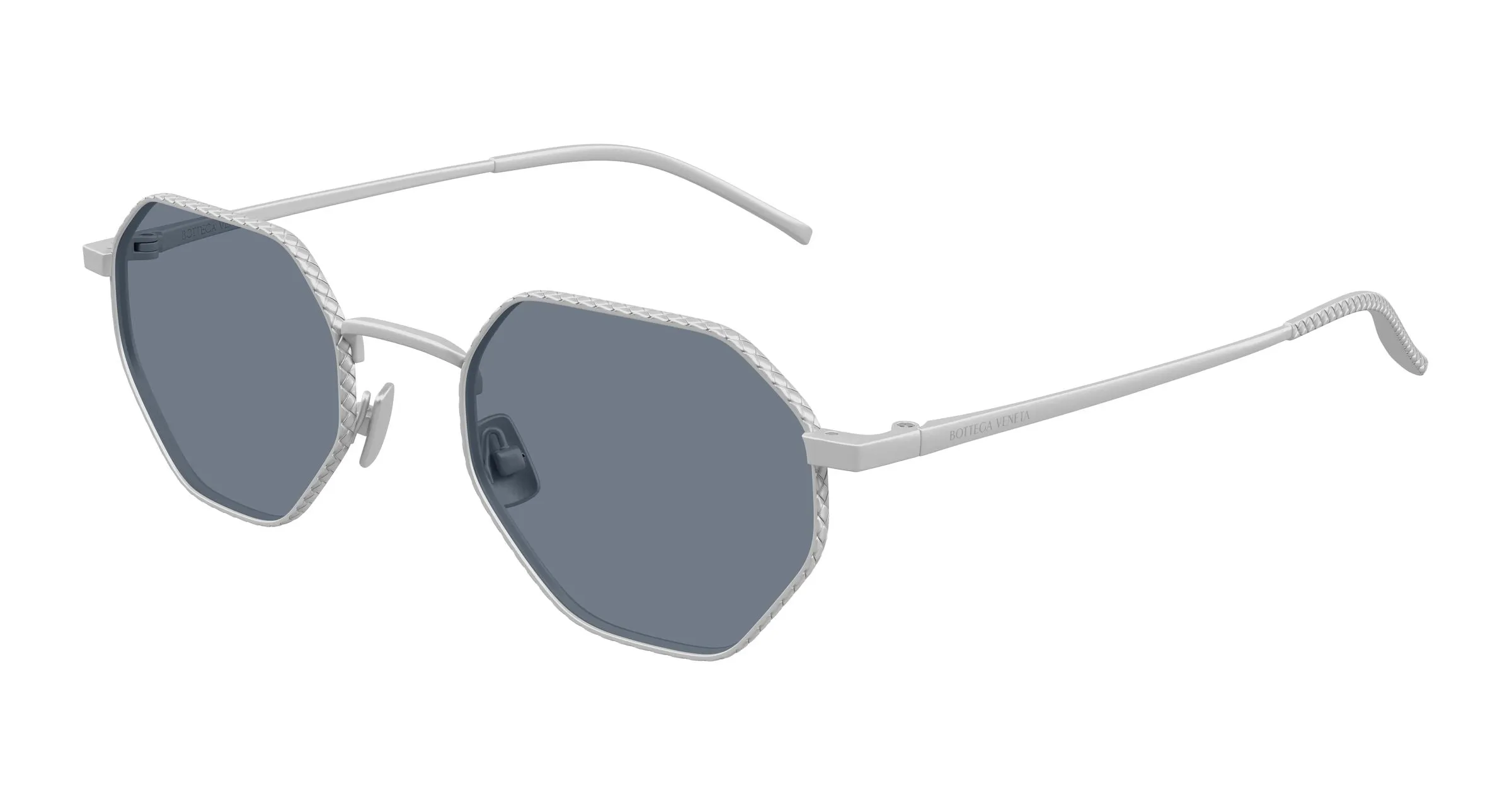 Bottega Veneta BV1471S 004 Occhiali da sole Titanio Argento Blu Rotonda - immagine 1