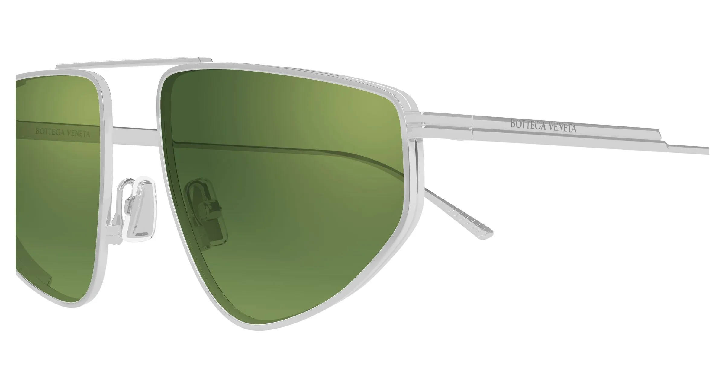Bottega Veneta BV1466S 002 Occhiali da sole Metallo Argento Verde Pilot - immagine 3