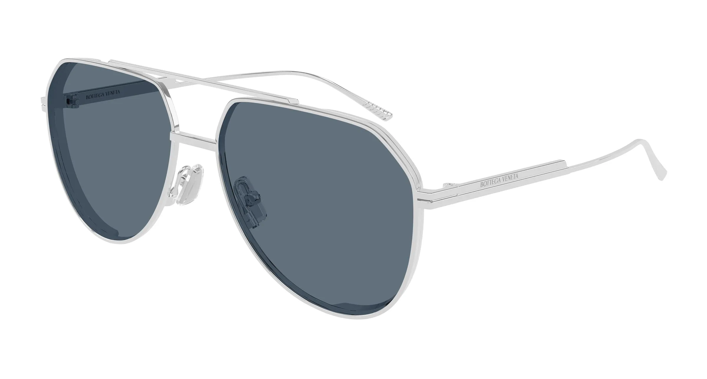 Bottega Veneta BV1465S 003 Occhiali da sole Metallo Argento Blu Pilot - immagine 1