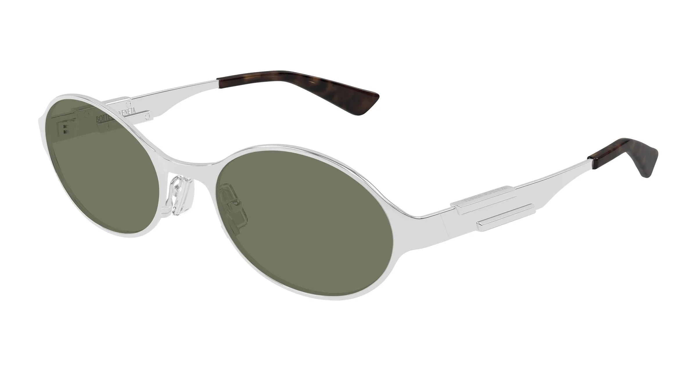 Bottega Veneta BV1456S 002 Occhiali da sole Metallo Argento Verde Rotonda - immagine 1