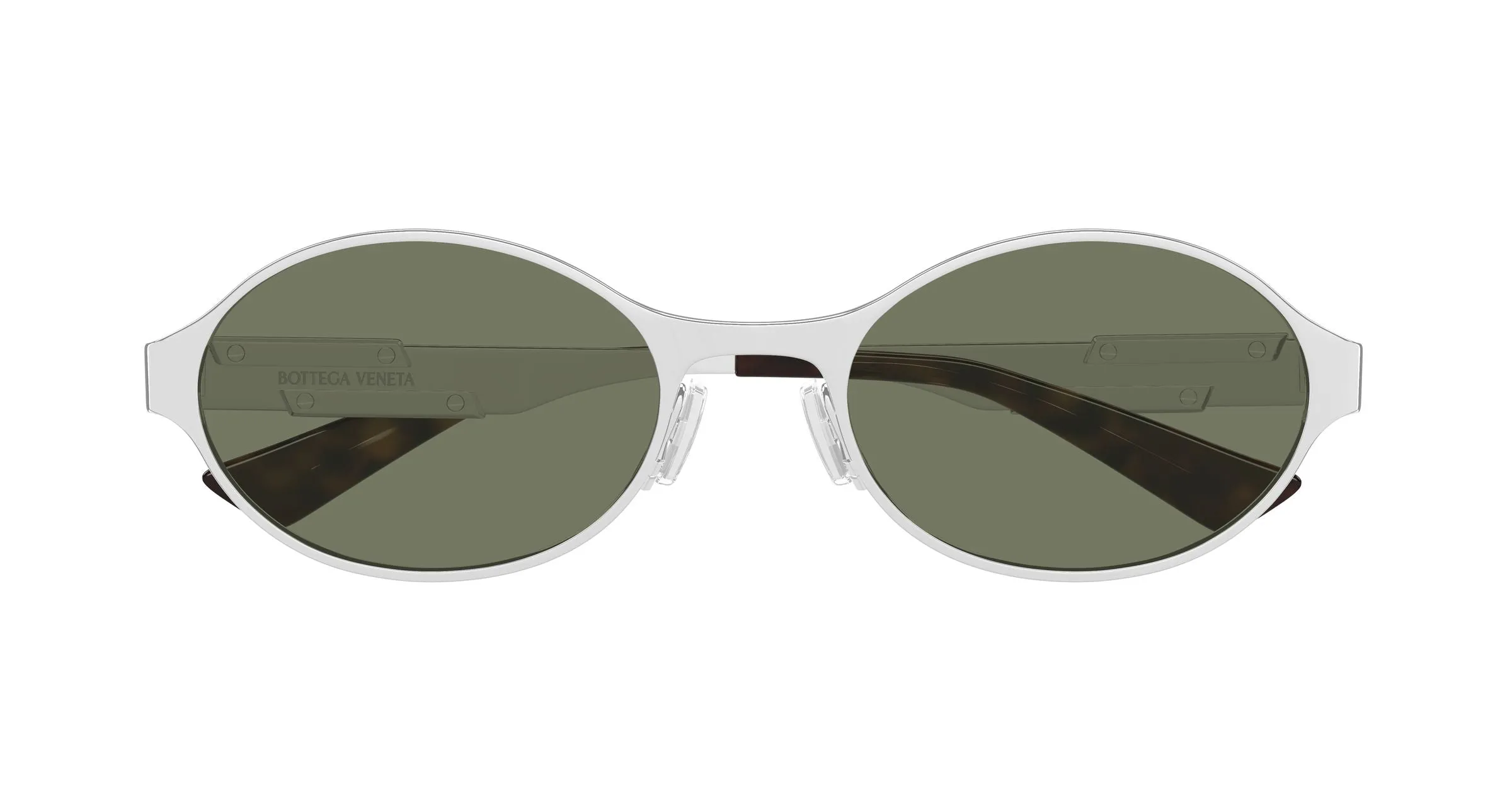Bottega Veneta BV1456S 002 Occhiali da sole Metallo Argento Verde Rotonda - immagine 2