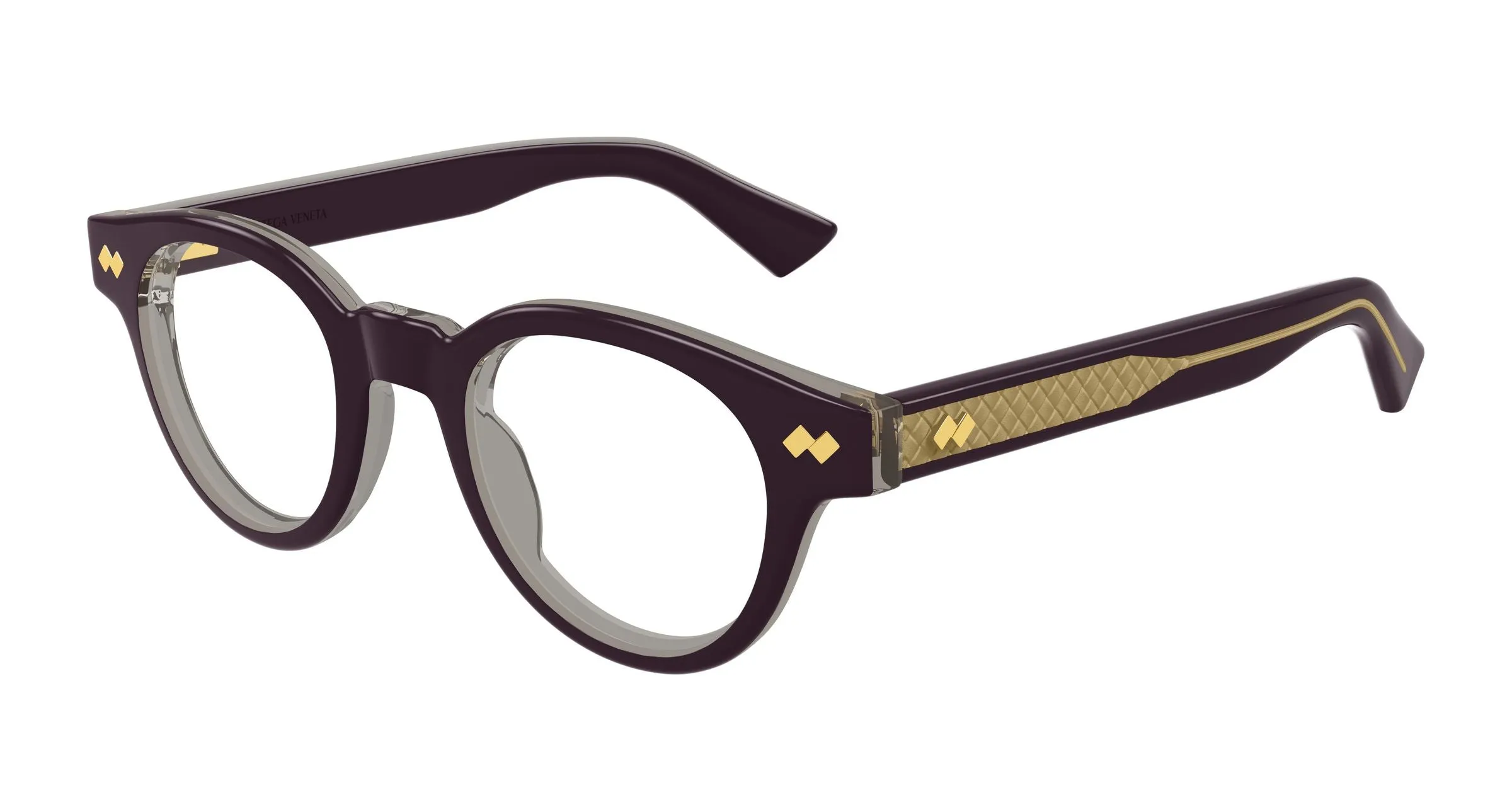 Bottega Veneta BV1443O 004 Montature da vista Acetato Viola Trasparente Rotonda - immagine 1