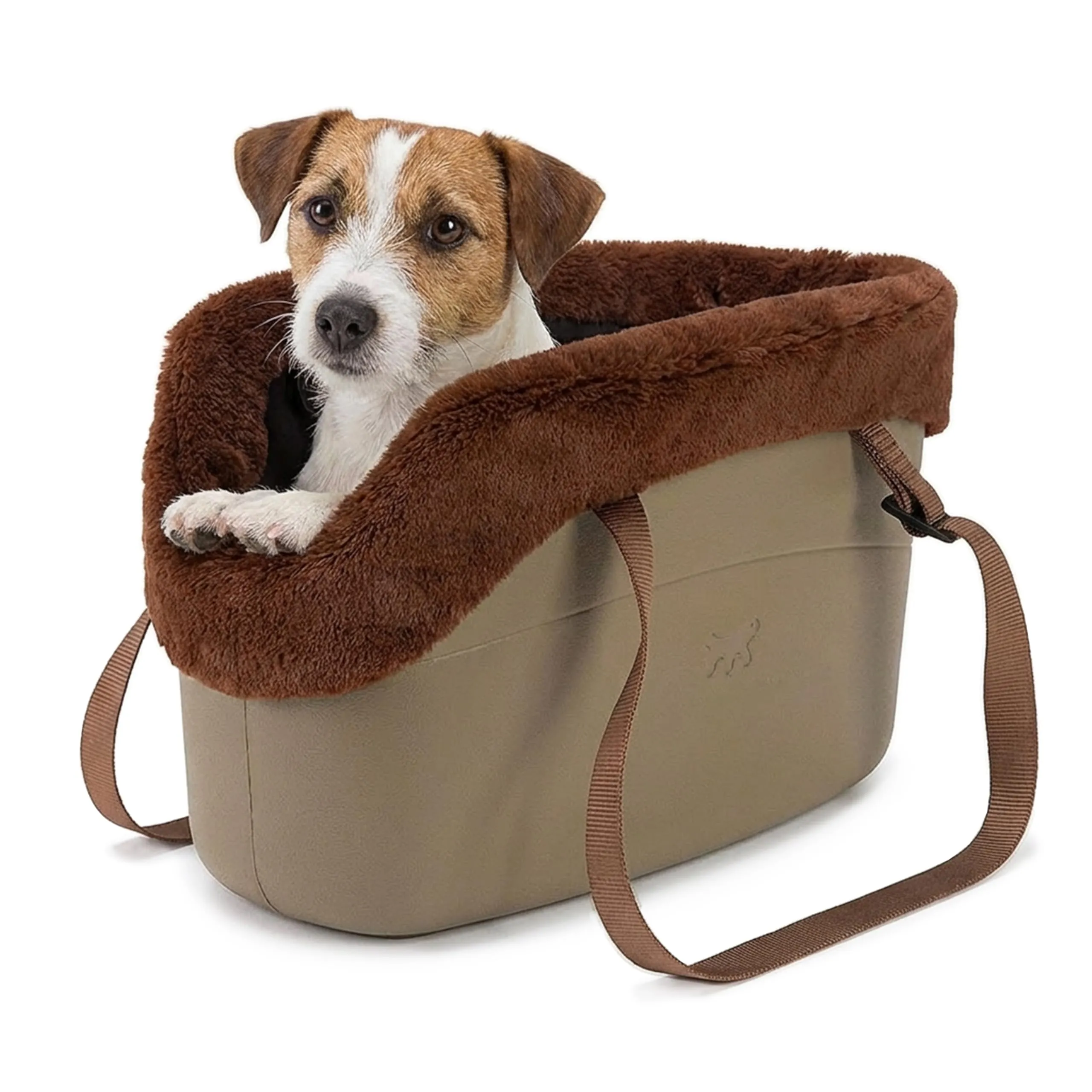Ferplast Borsa per Cani Gatti fino a 8 Kg. Plastica Gommata Impermeabile e Lavabile, Imbottito con Caldo Peluche, Manici Regolabili, Cinghia di sicurezza, 43,5 x 21,5 x h 27 cm. Tortora - immagine 1