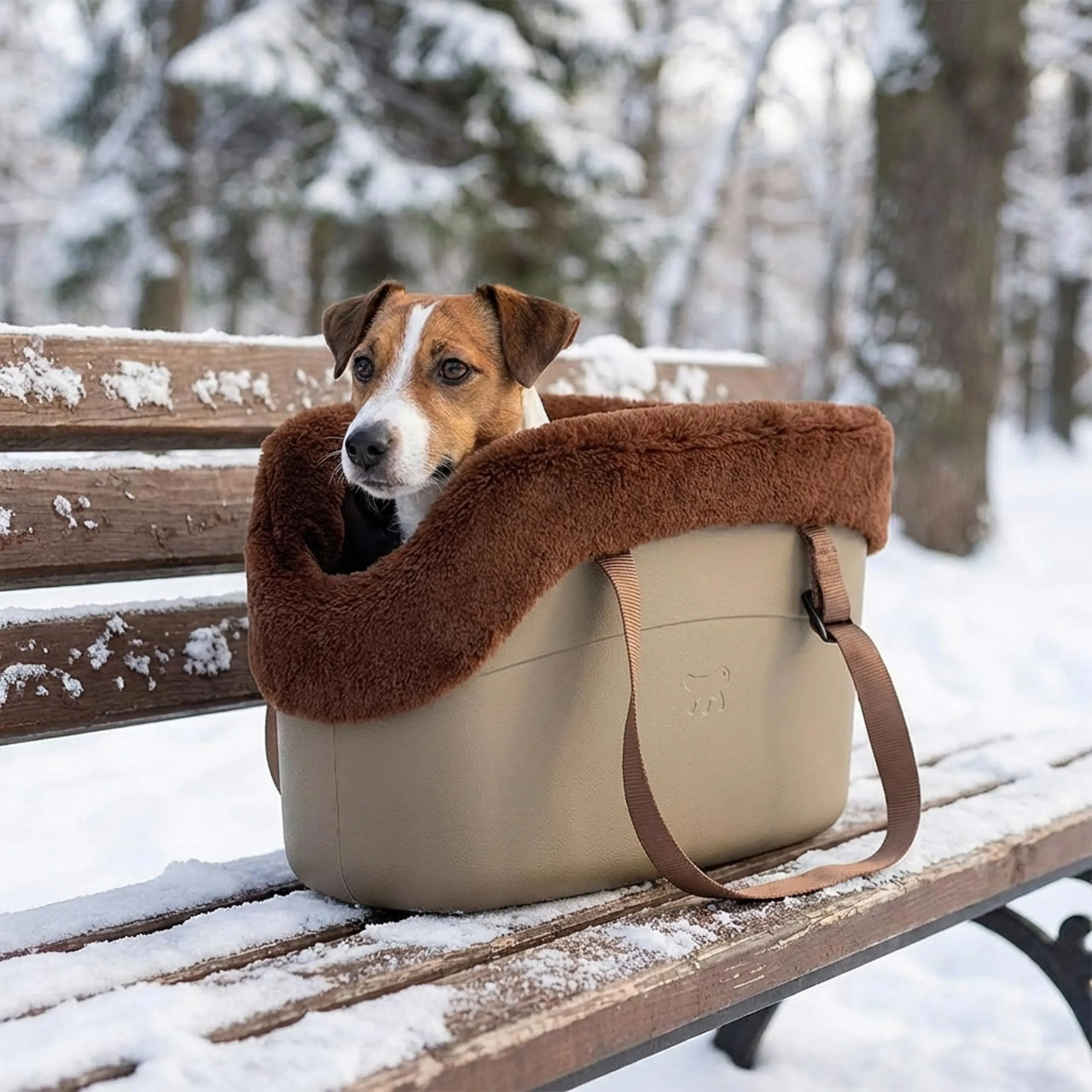 Ferplast Borsa per Cani Gatti fino a 8 Kg. Plastica Gommata Impermeabile e Lavabile, Imbottito con Caldo Peluche, Manici Regolabili, Cinghia di sicurezza, 43,5 x 21,5 x h 27 cm. Tortora - immagine 2