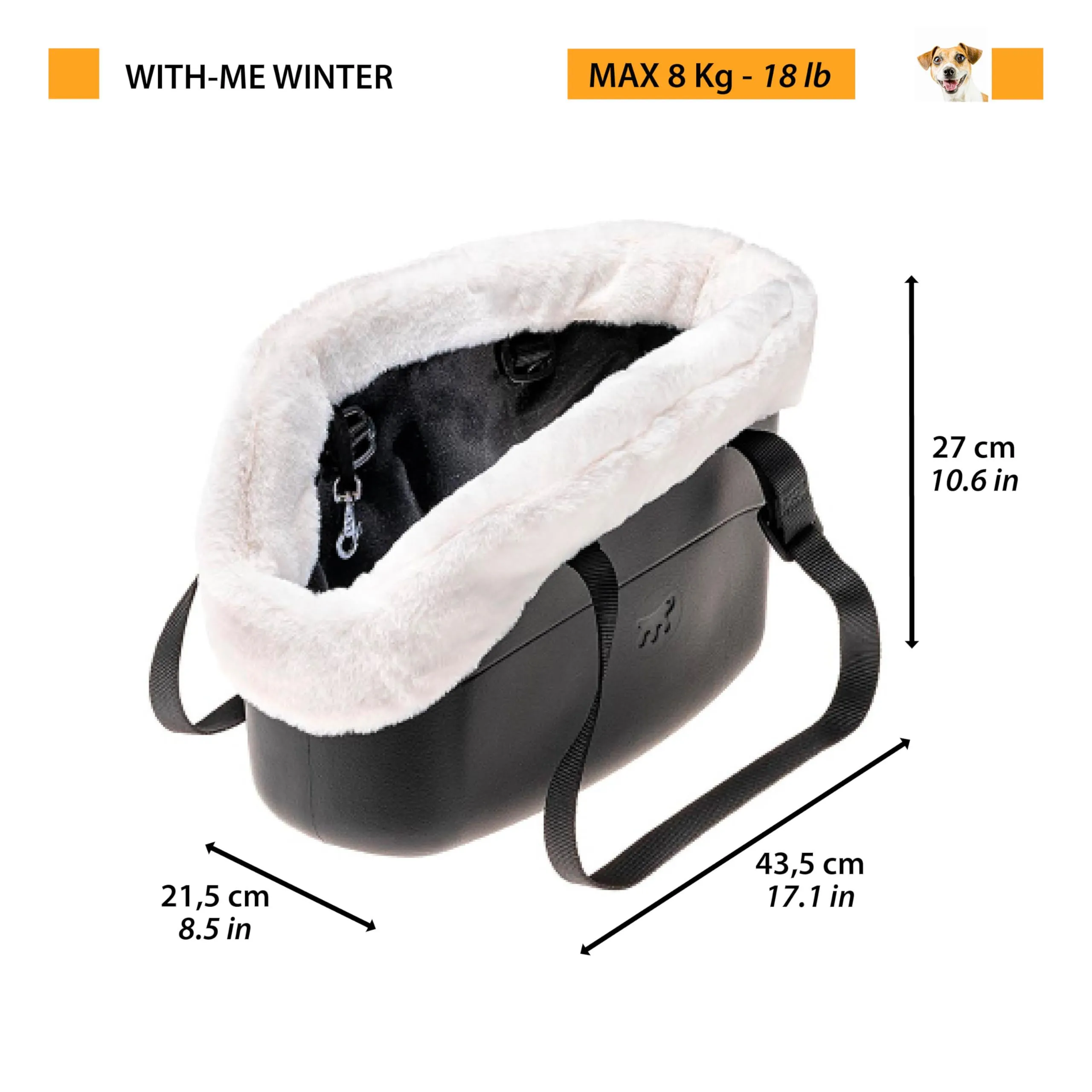 Ferplast Borsa per Cani Gatti fino a 8 Kg. Plastica Gommata Impermeabile e Lavabile, Imbottito con Caldo Peluche, Manici Regolabili, Cinghia di sicurezza, 43,5 x 21,5 x h 27 cm. Tortora - immagine 3