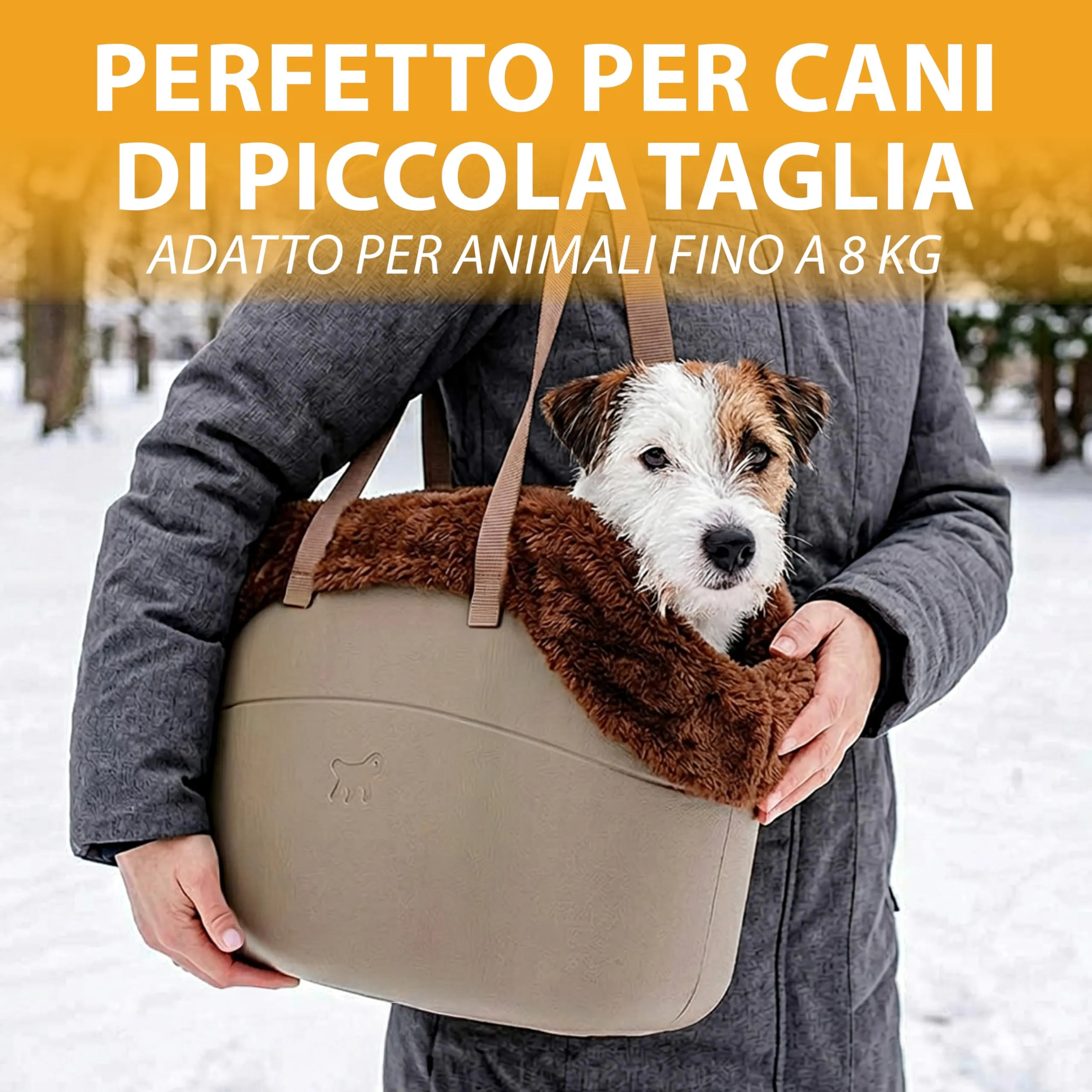 Ferplast Borsa per Cani Gatti fino a 8 Kg. Plastica Gommata Impermeabile e Lavabile, Imbottito con Caldo Peluche, Manici Regolabili, Cinghia di sicurezza, 43,5 x 21,5 x h 27 cm. Tortora - immagine 6
