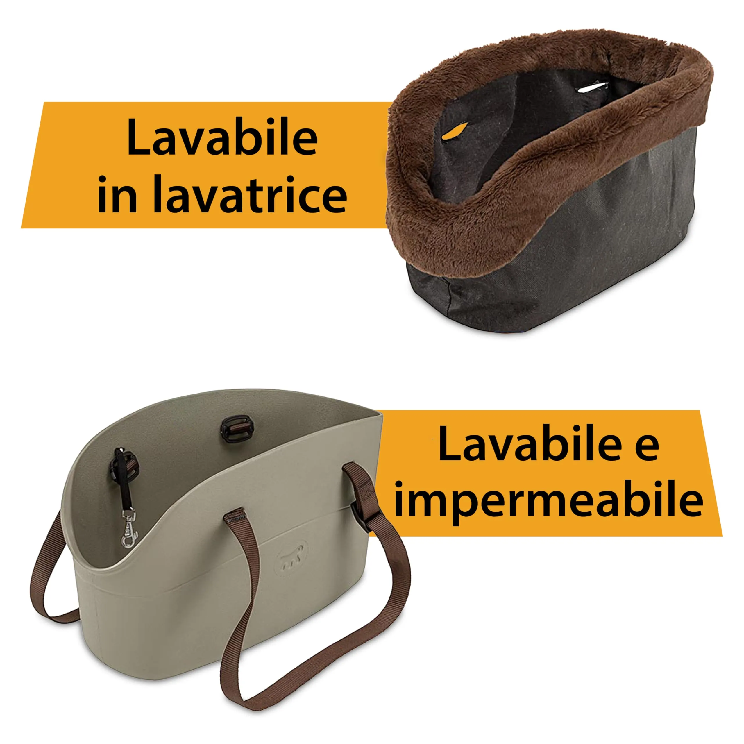 Ferplast Borsa per Cani Gatti fino a 8 Kg. Plastica Gommata Impermeabile e Lavabile, Imbottito con Caldo Peluche, Manici Regolabili, Cinghia di sicurezza, 43,5 x 21,5 x h 27 cm. Tortora - immagine 7
