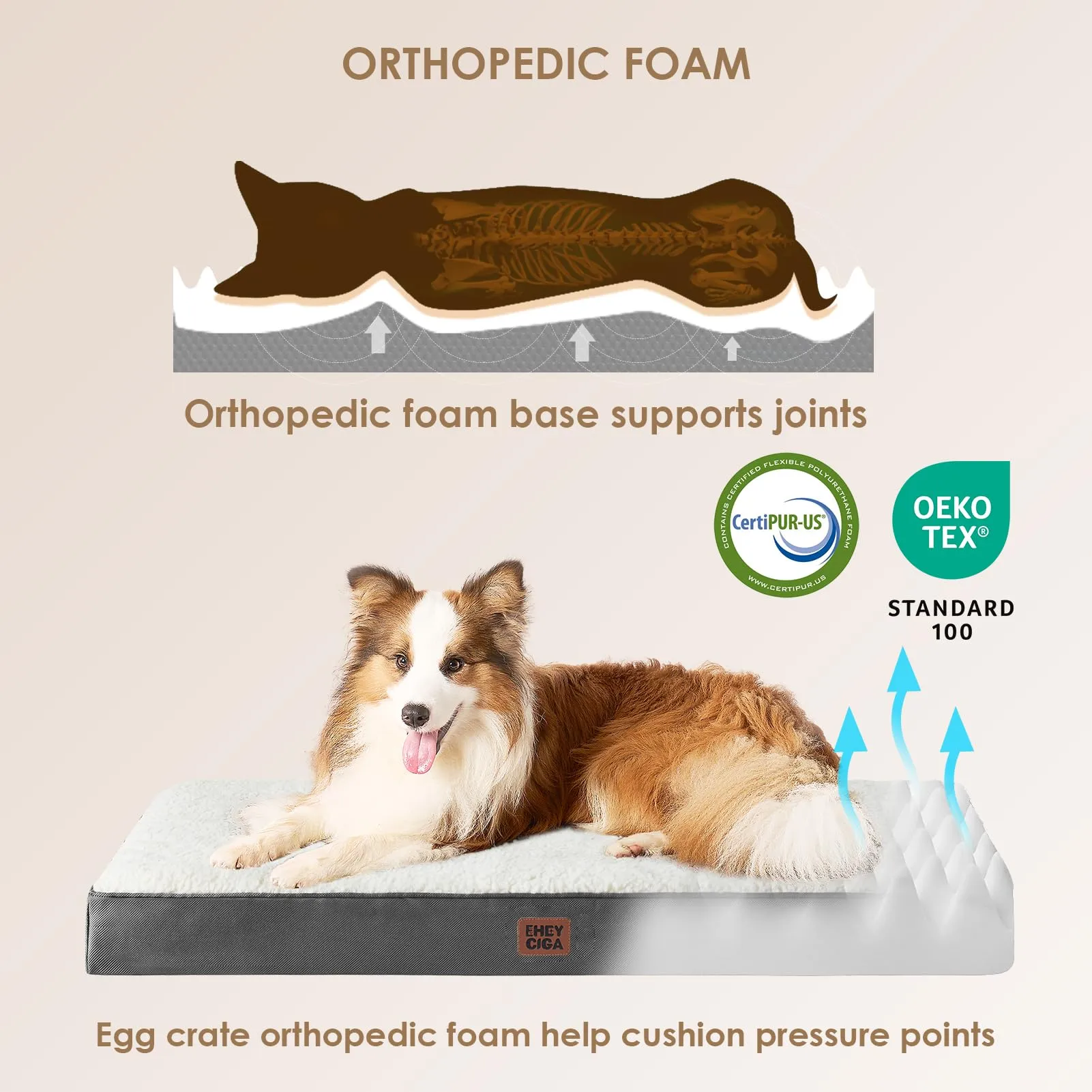 EHEYCIGA Removable Washable Orthopedic Dog Bed Cushion,White, 89 x 58 cm - immagine 2