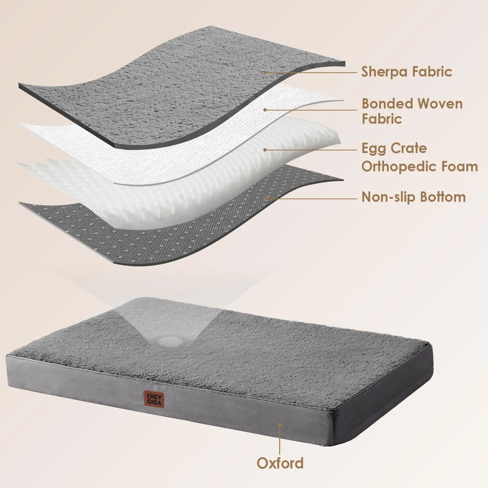 EHEYCIGA Removable Washable Orthopedic Dog Bed Cushion, Grey, 89 x 58 cm - immagine 3