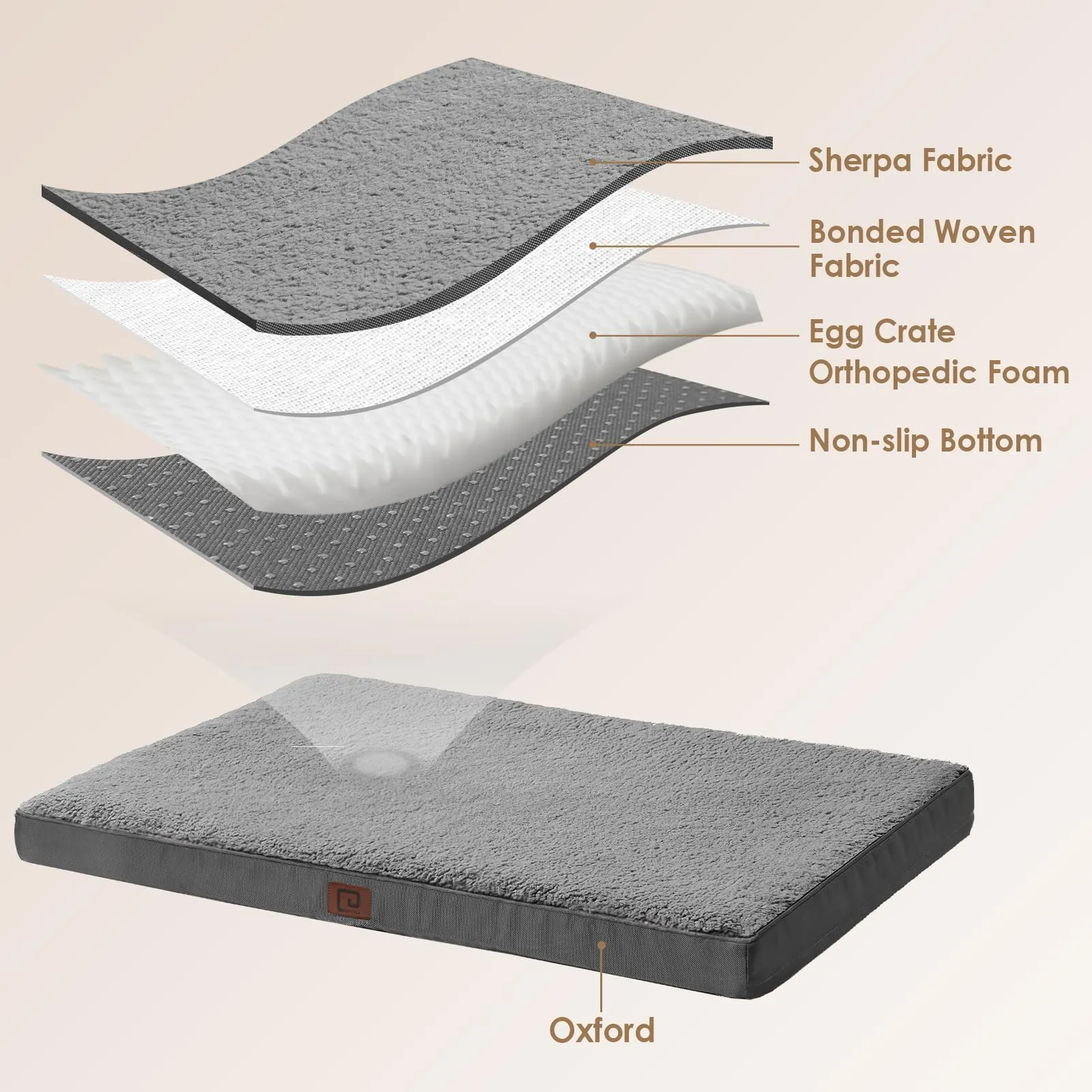 EHEYCIGA Removable Washable Orthopedic Dog Bed Cushion,Grey, 120 x 74 cm - immagine 3