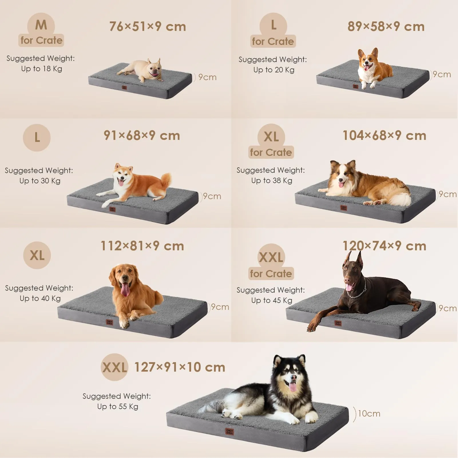 EHEYCIGA Removable Washable Orthopedic Dog Bed Cushion, Grey, 104 x 69 cm - immagine 6