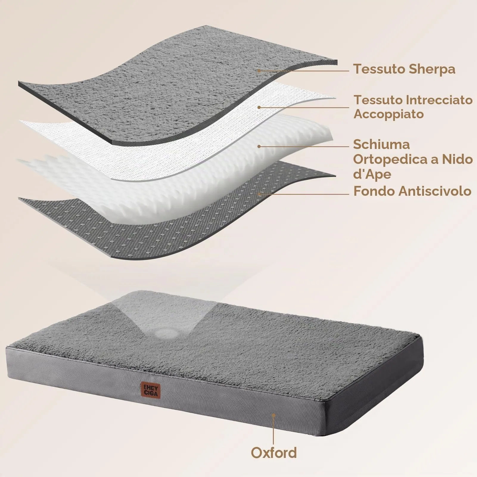 EHEYCIGA Removable Washable Orthopedic Dog Bed Cushion,Grey, 112 x 81 cm - immagine 3