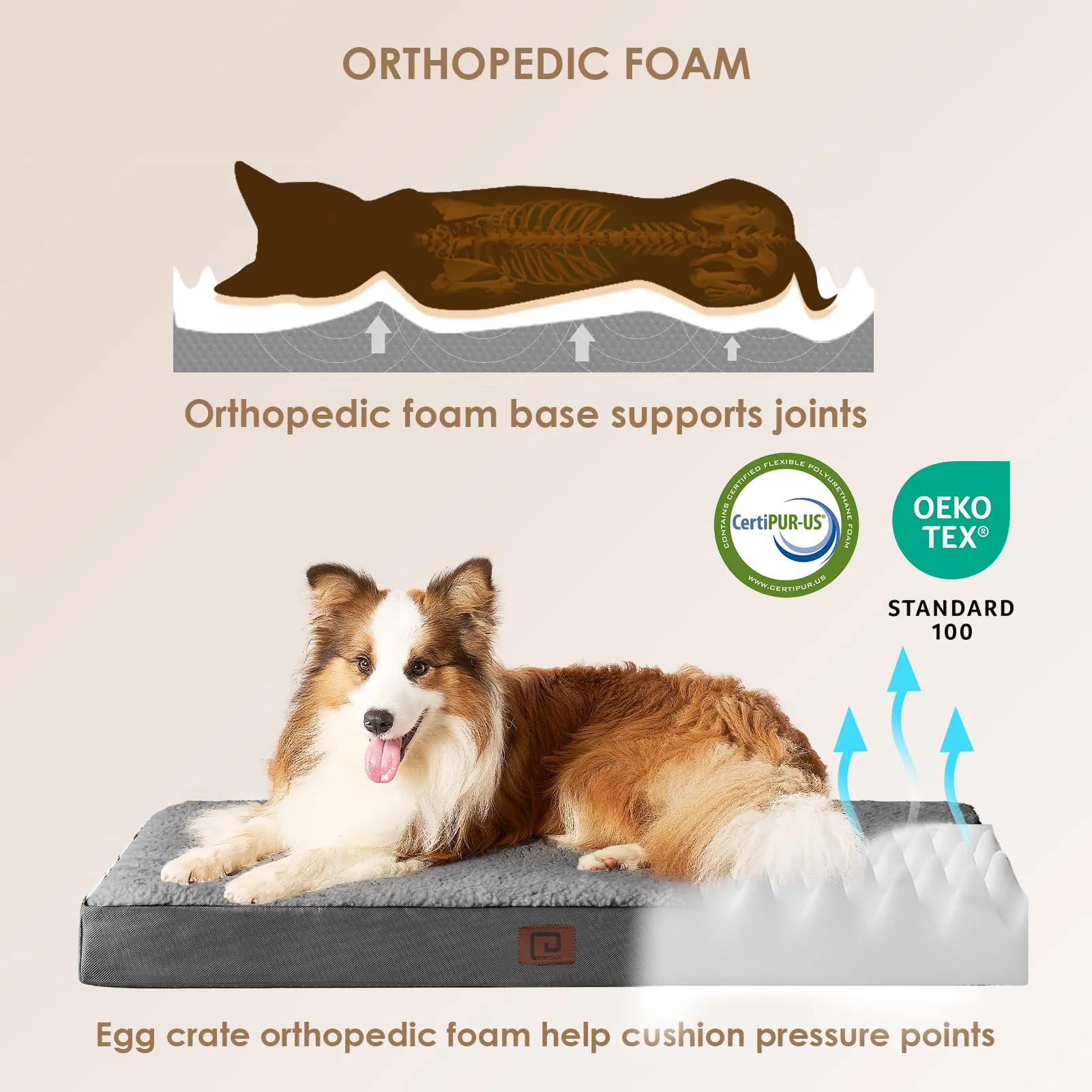 EHEYCIGA Removable Washable Orthopedic Dog Bed Cushion, Grey, 91 x 69 cm - immagine 2
