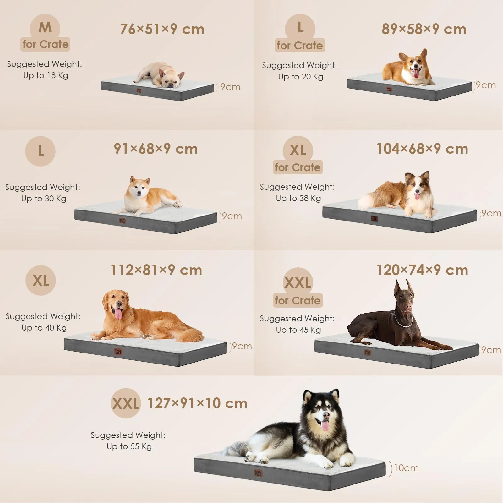 EHEYCIGA Removable Washable Orthopedic Dog Bed Cushion, White, 91 x 69 cm - immagine 6