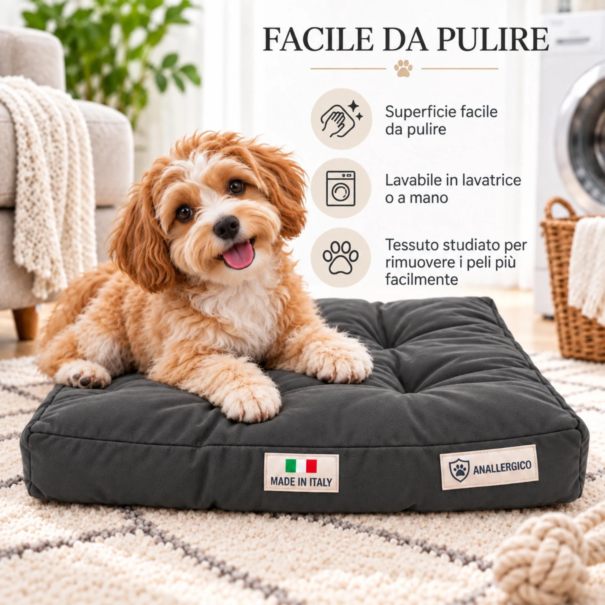 TECNOCUCI Cuccia Cane Lavabile, Realizzata a Mano in Italia, Taglia M - immagine 3