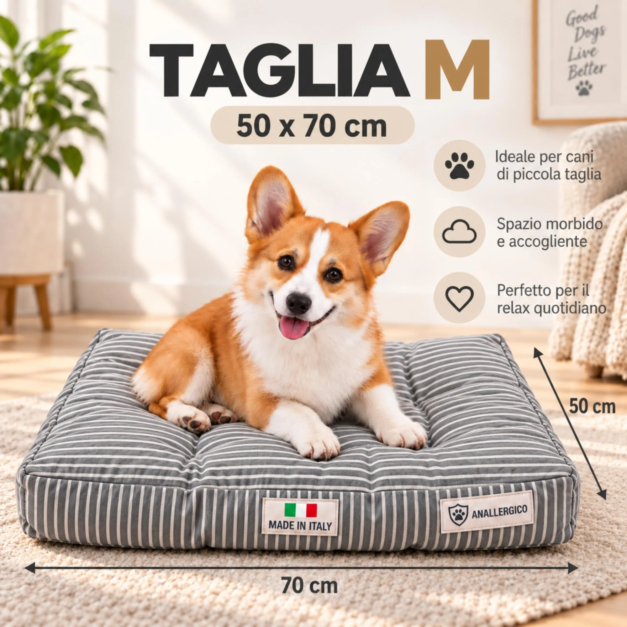 TECNOCUCI Cuccia Cane Lavabile, Realizzata a Mano in Italia, Taglia M - immagine 2