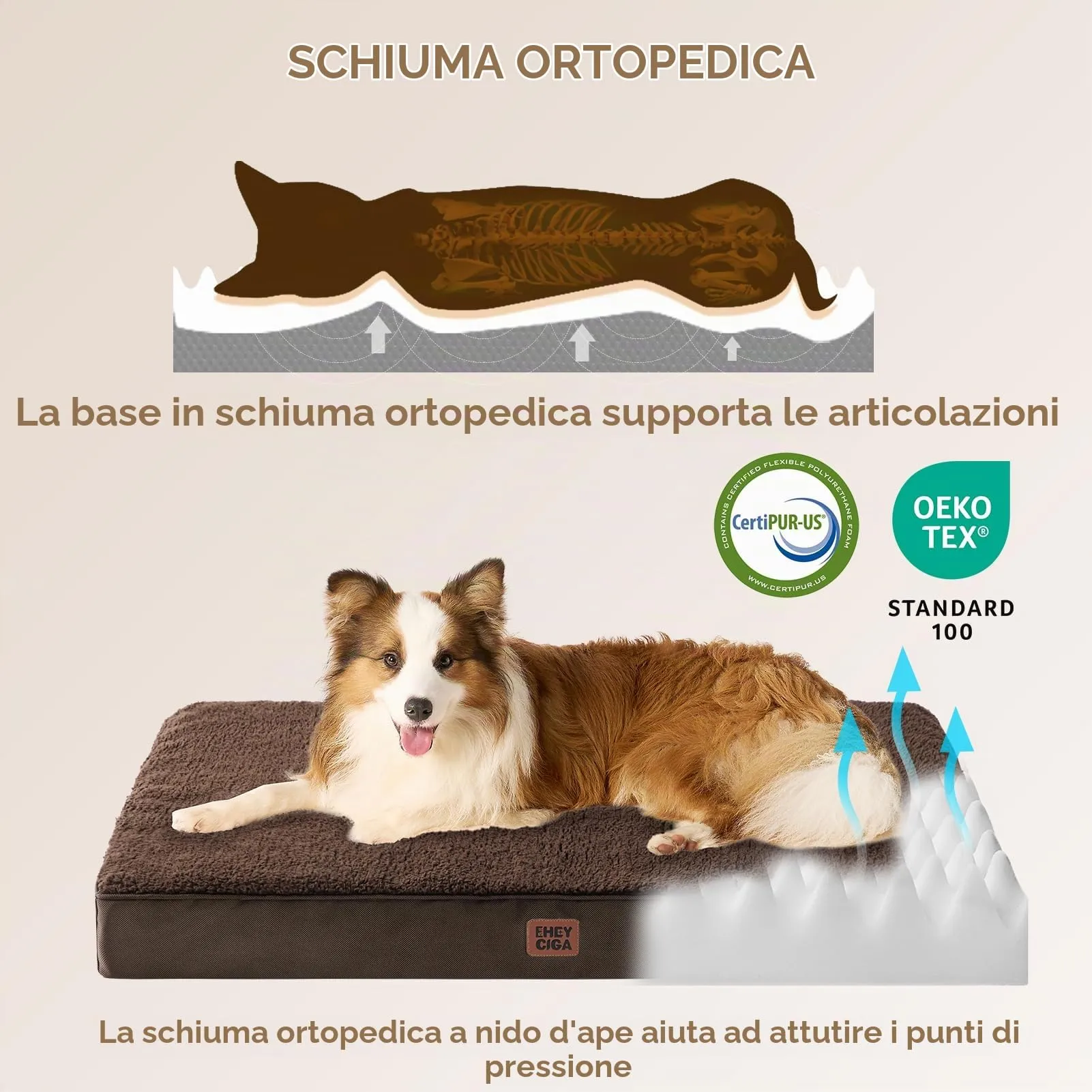 EHEYCIGA Removable Washable Orthopedic Dog Bed Cushion, Brown, 104 x 69 cm - immagine 2