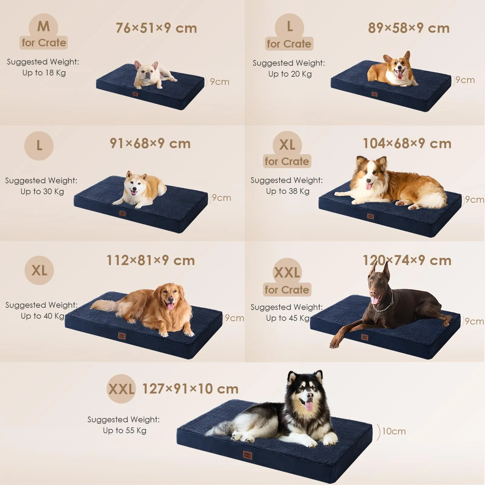 EHEYCIGA Removable Washable Orthopedic Dog Bed Cushion, Navy, 120 x 74 cm - immagine 6