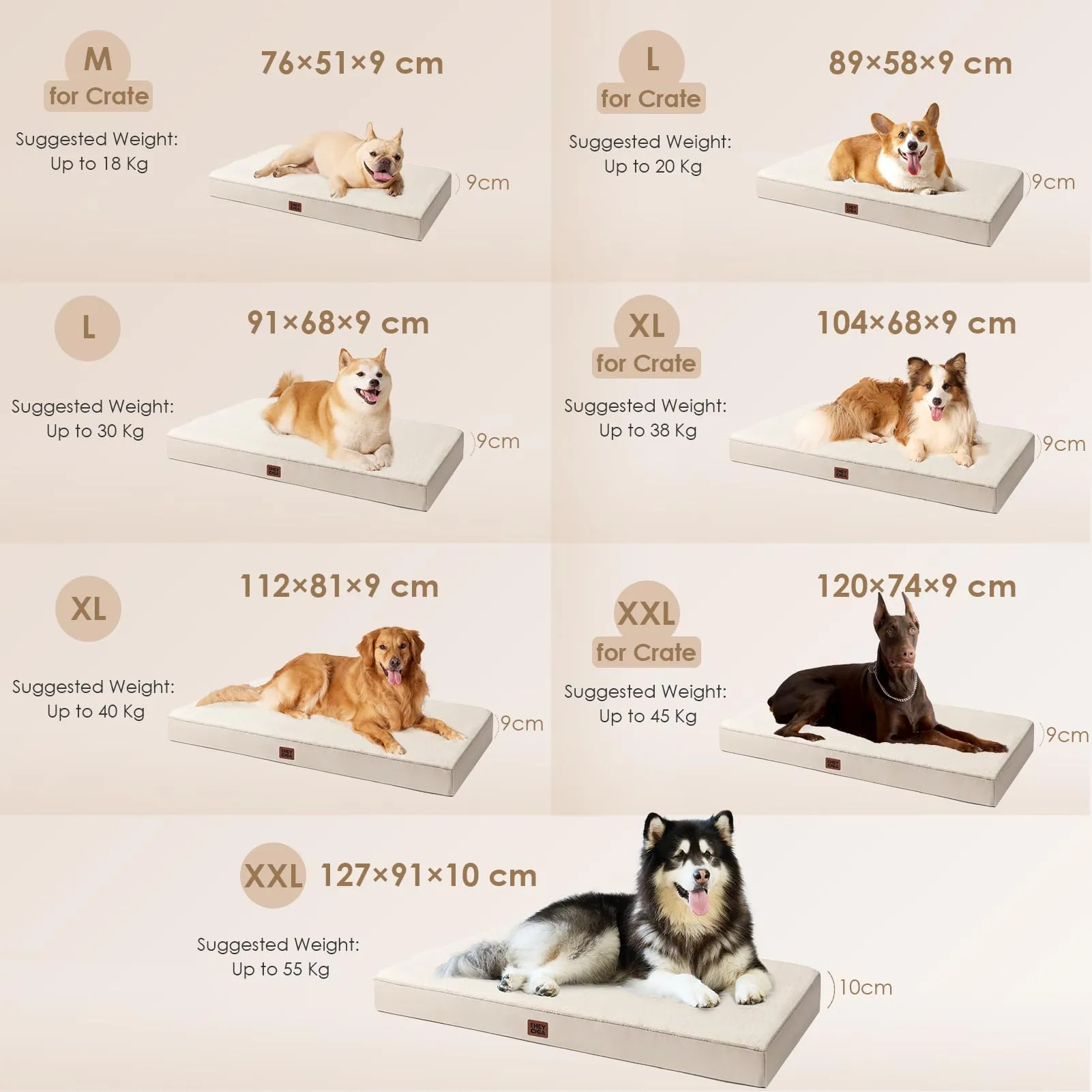 EHEYCIGA Removable Washable Orthopedic Dog Bed Cushion, Camel, 91 x 69 cm - immagine 6