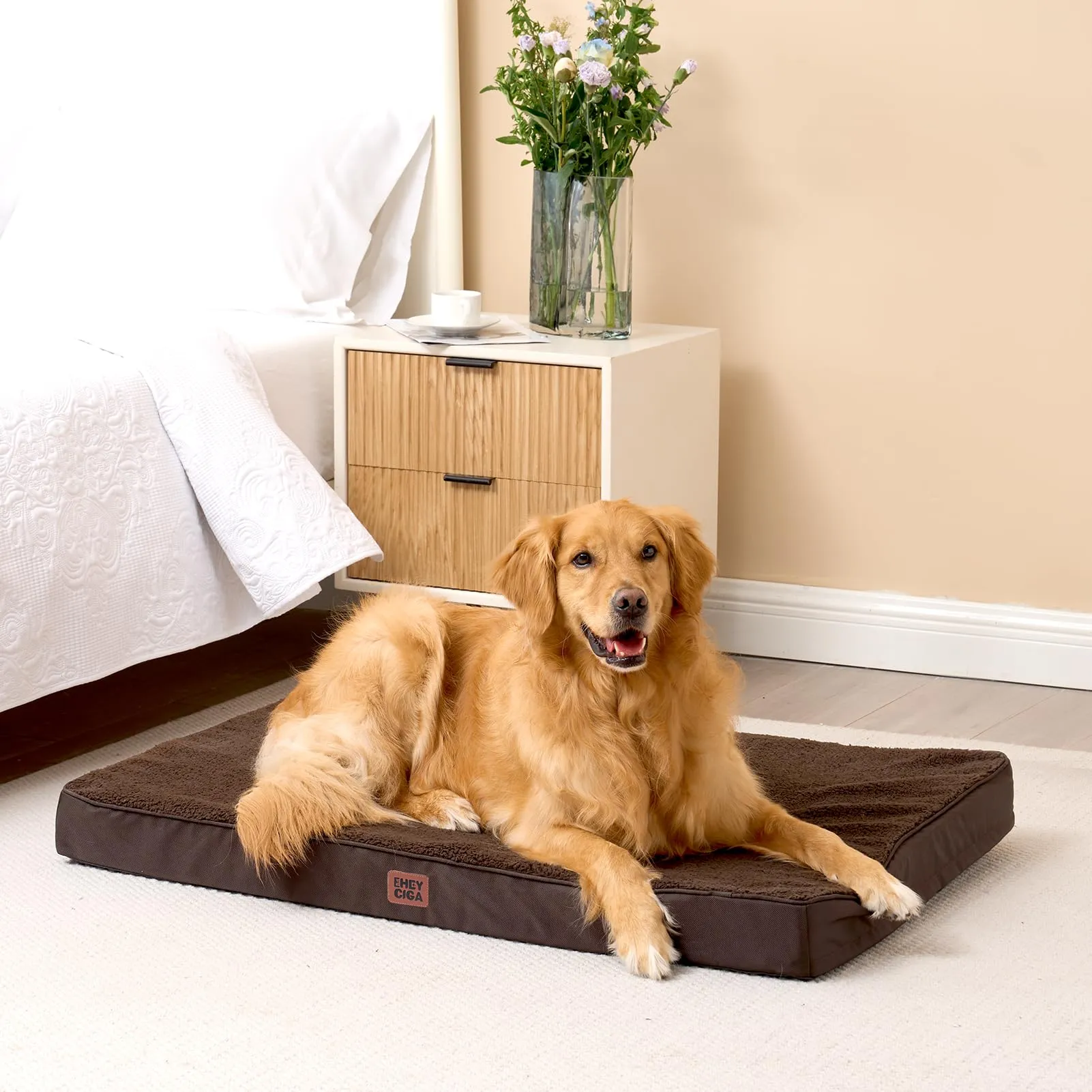EHEYCIGA Removable Washable Orthopedic Dog Bed Cushion, Brown, 89 x 58 cm - immagine 5