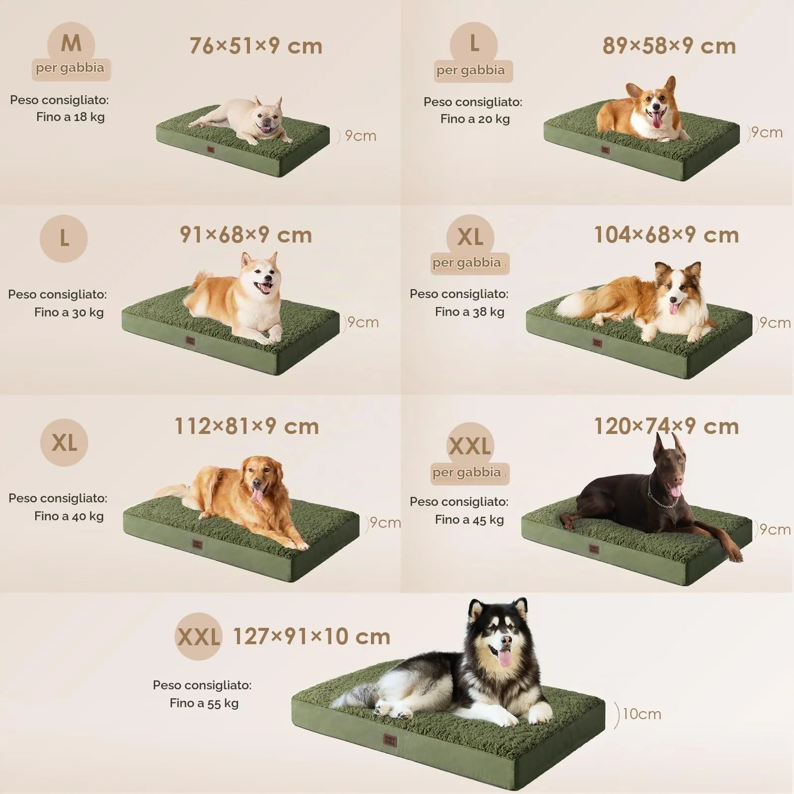 EHEYCIGA Removable Washable Orthopedic Dog Bed Cushion, Green, 89 x 58 cm - immagine 6