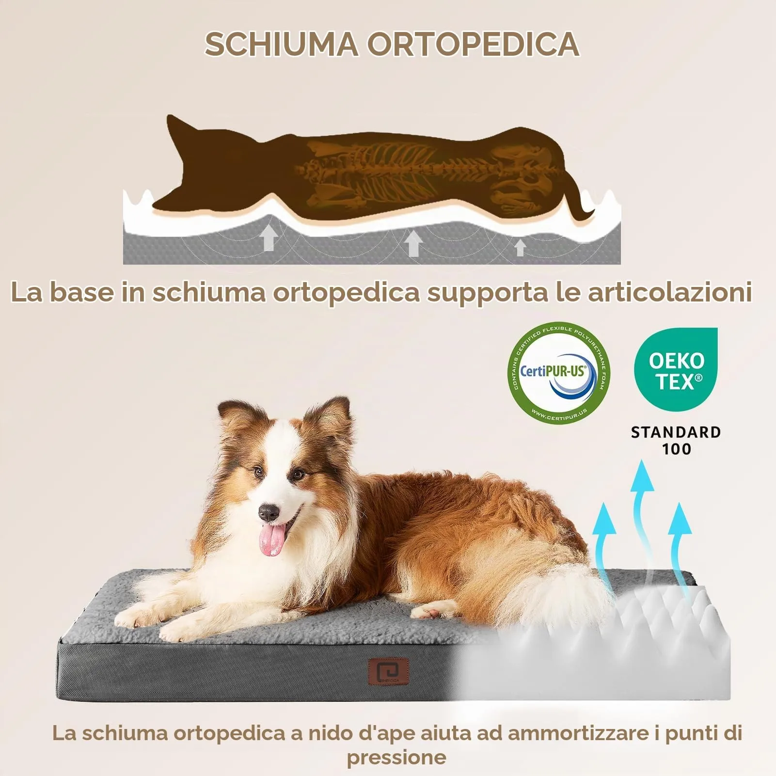 EHEYCIGA Removable Washable Orthopedic Dog Bed Cushion,Grey, 127 x 91 cm - immagine 2