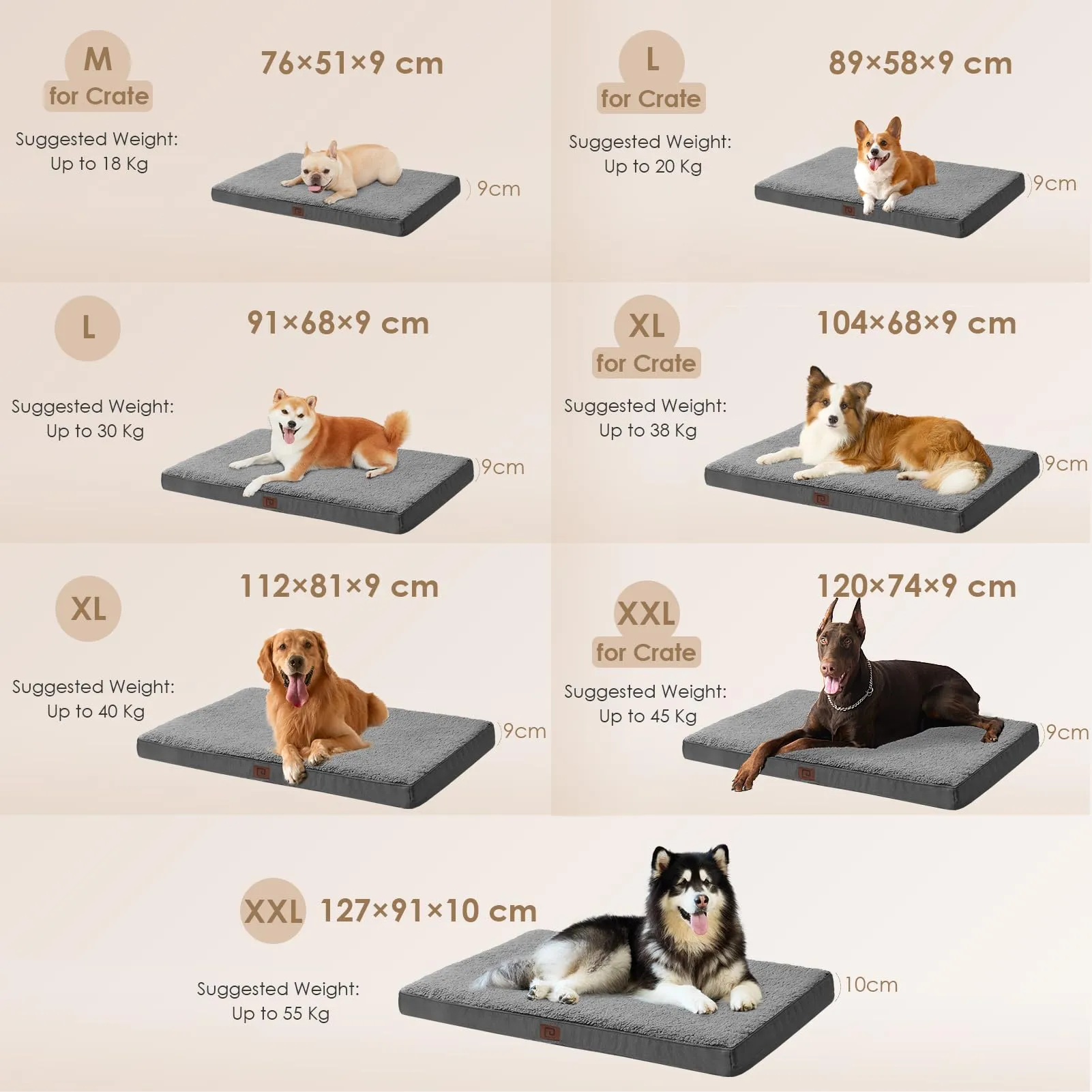 EHEYCIGA Removable Washable Orthopedic Dog Bed Cushion,Grey, 127 x 91 cm - immagine 6