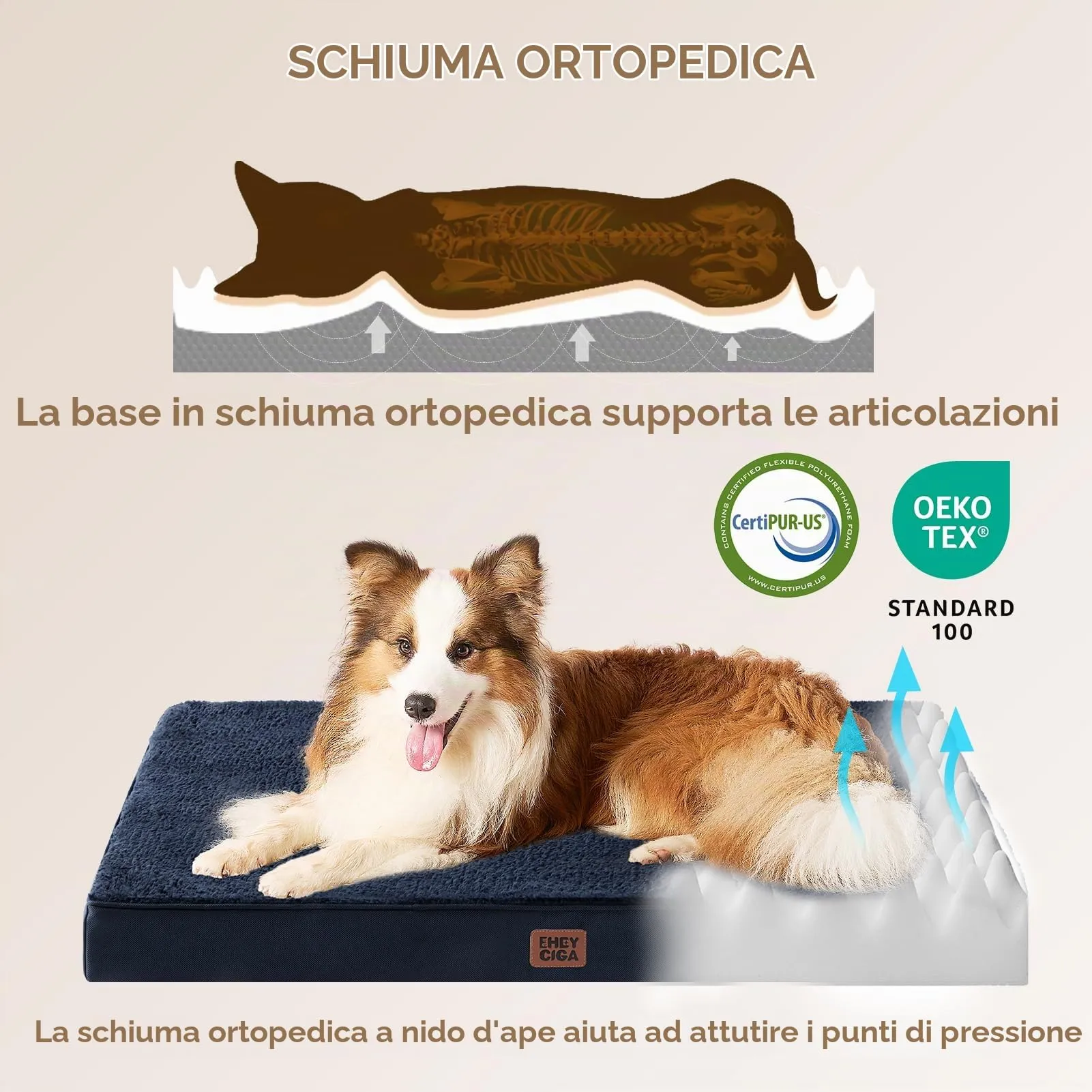 EHEYCIGA Removable Washable Orthopedic Dog Bed Cushion, Navy, 112 x 81 cm - immagine 2