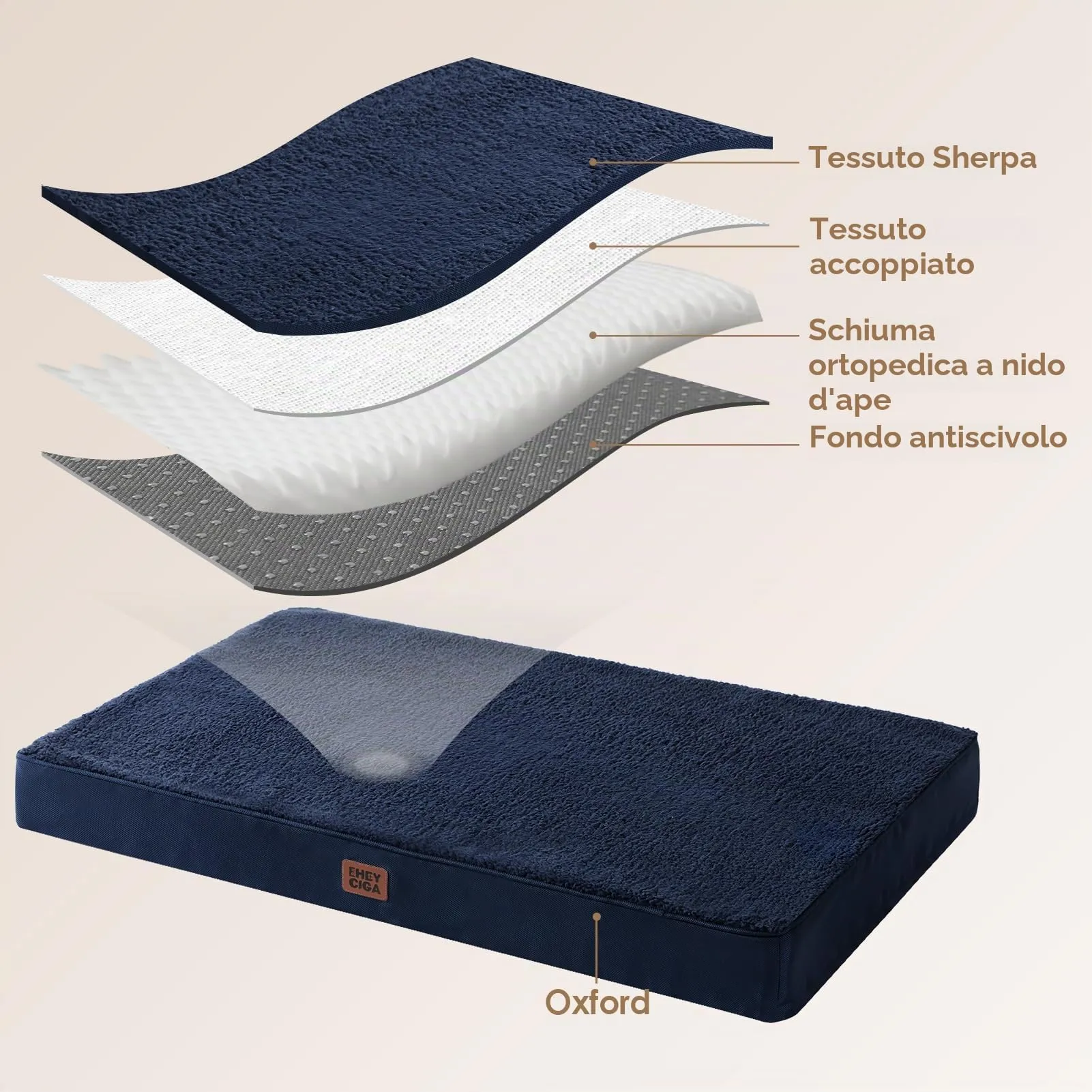 EHEYCIGA Removable Washable Orthopedic Dog Bed Cushion, Navy, 112 x 81 cm - immagine 3