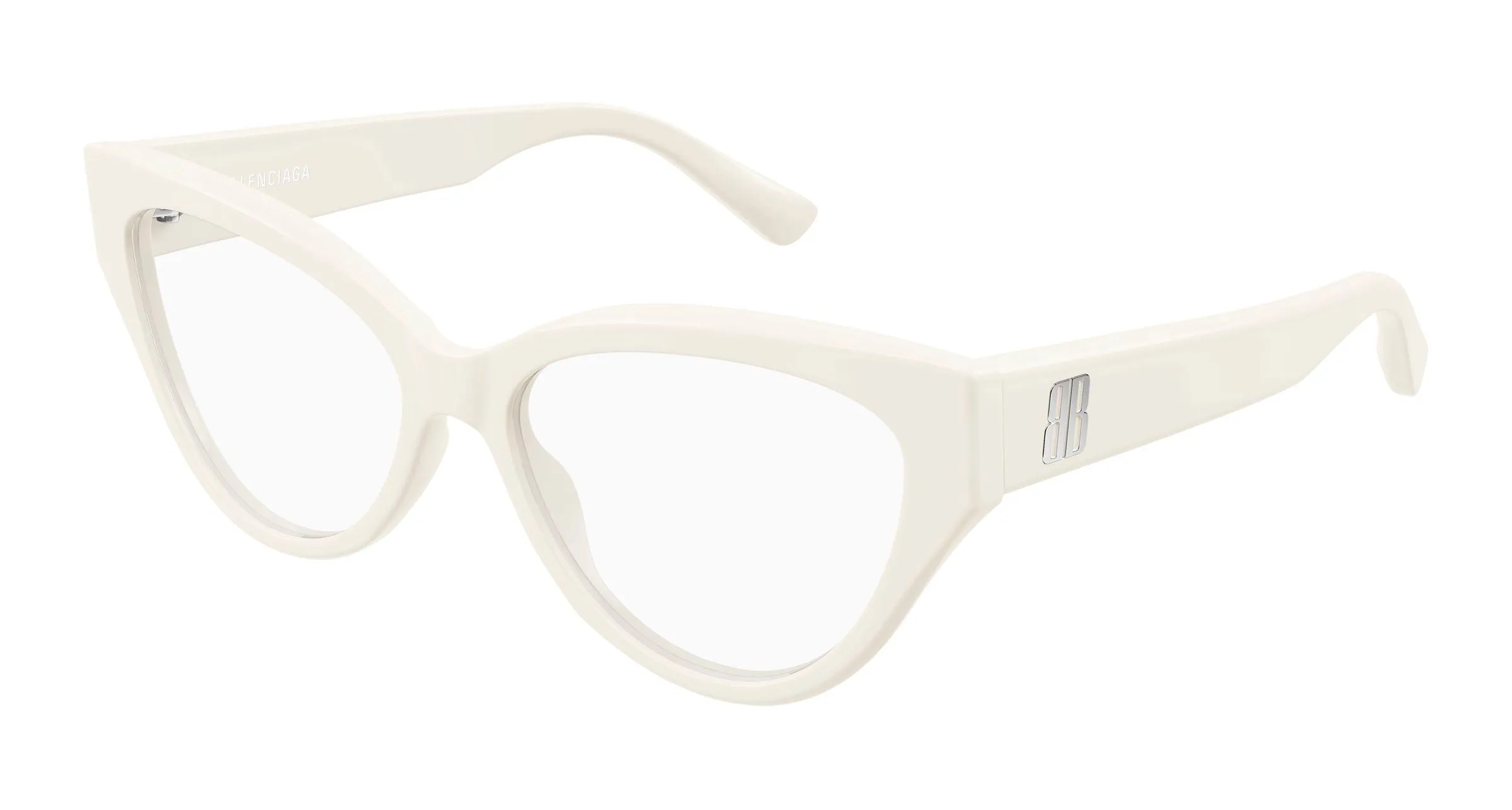 Balenciaga BB0482O 004 Montature da vista Acetato Bianco Trasparente Cat Eye - immagine 1