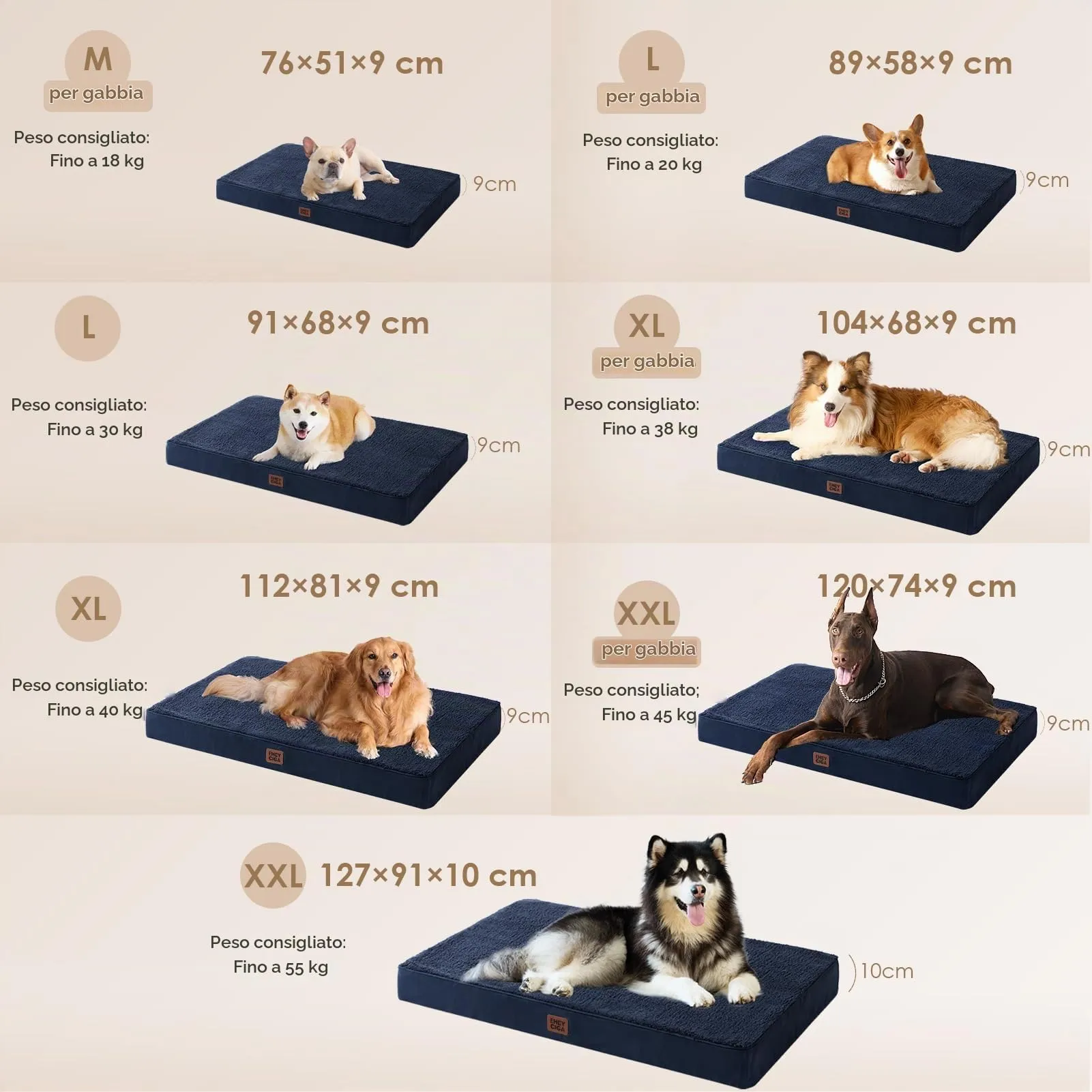 EHEYCIGA Removable Washable Orthopedic Dog Bed Cushion, Navy, 76 x 51 cm - immagine 6