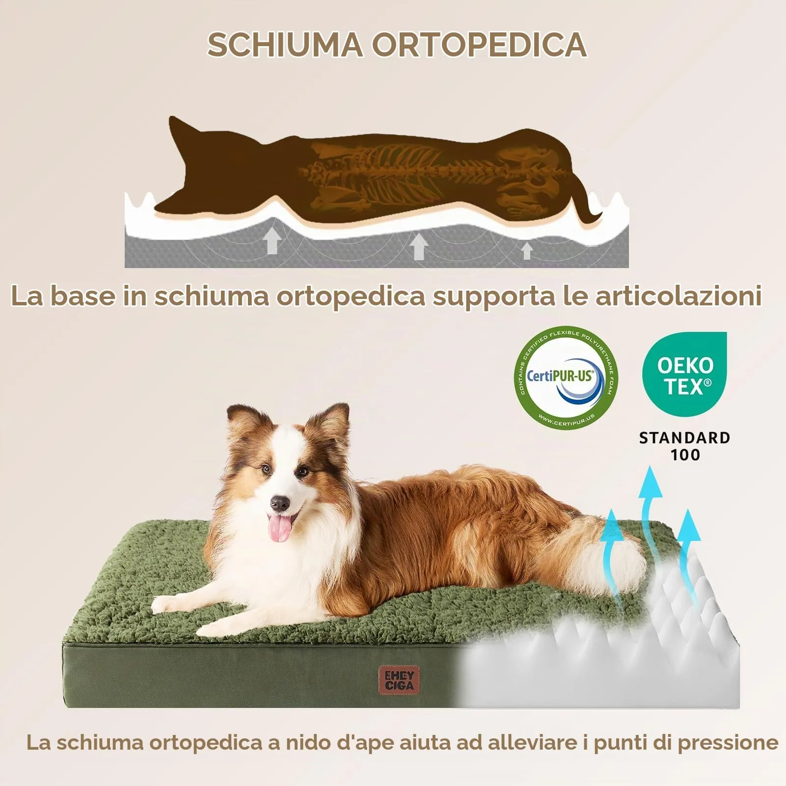 EHEYCIGA Removable Washable Orthopedic Dog Bed Cushion, Green, 112 x 81 cm - immagine 2