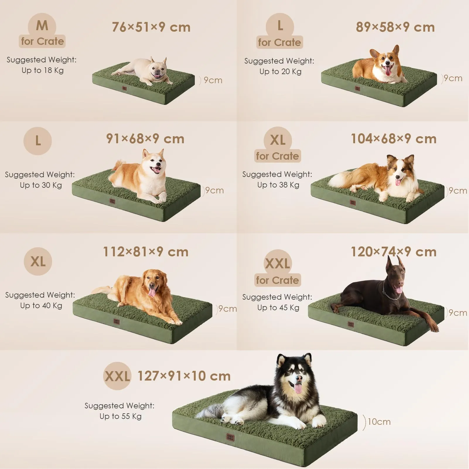 EHEYCIGA Removable Washable Orthopedic Dog Bed Cushion, Green, 112 x 81 cm - immagine 6