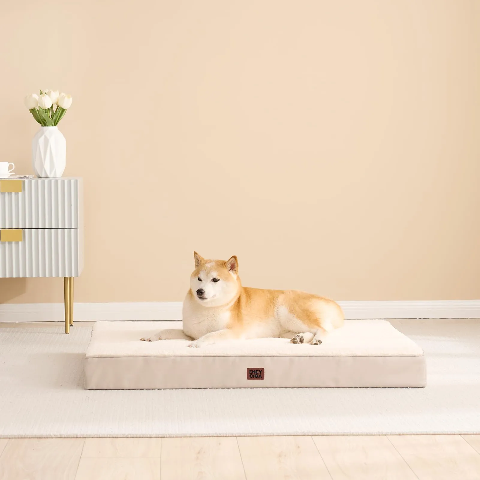 EHEYCIGA Removable Washable Orthopedic Dog Bed Cushion, Camel, 104 x 69 cm - immagine 8