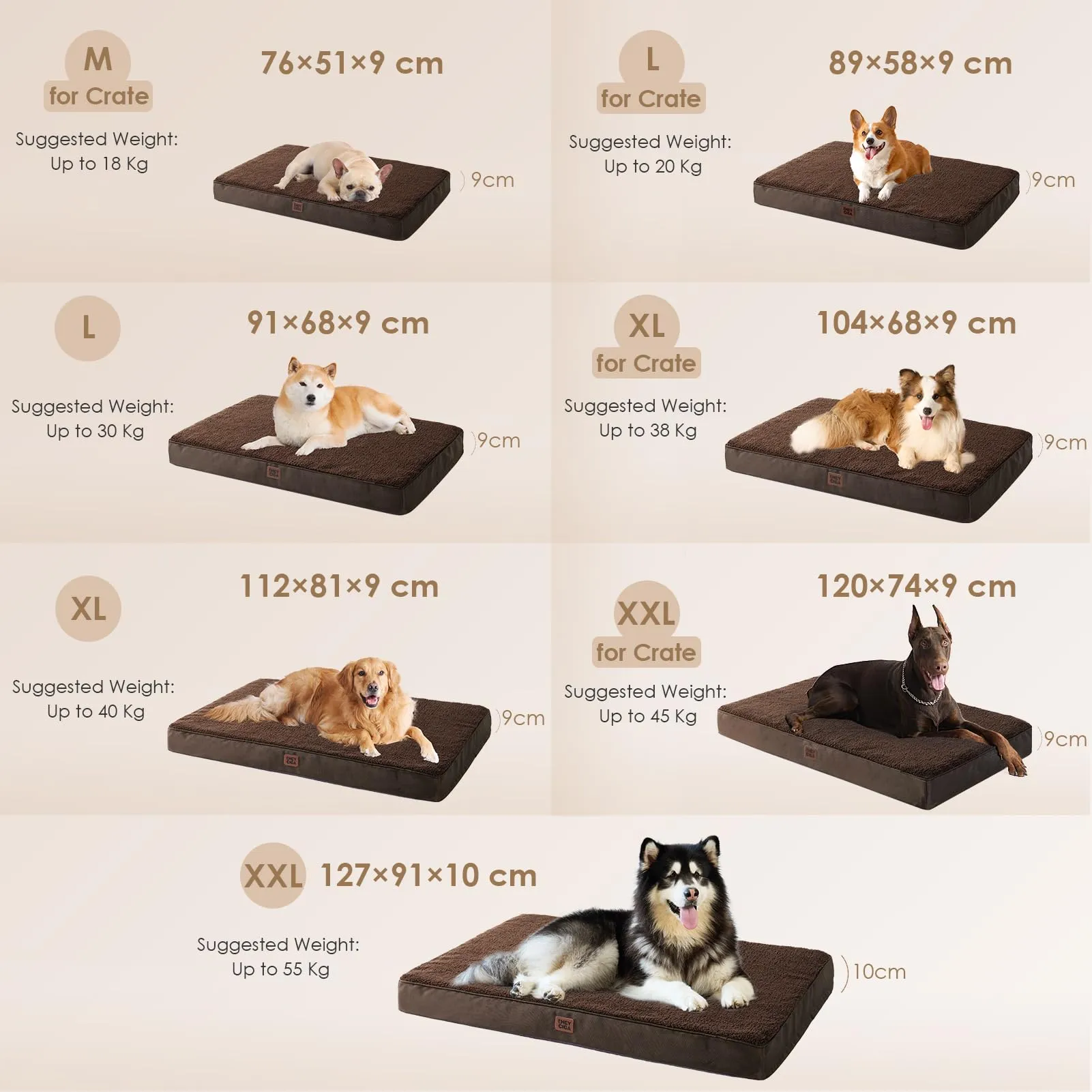 EHEYCIGA Removable Washable Orthopedic Dog Bed Cushion, Brown, 91 x 69 cm - immagine 6