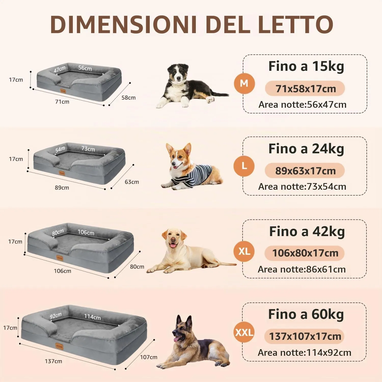 Nobleza Cuccia Cane Interno Taglia Media, 71x58x17cm, Cuscino per Cani Grandi Impermeabile, Cuccia Ortopedica per Cani, Lettino per Cani Sfoderabile e Lavabile - immagine 4