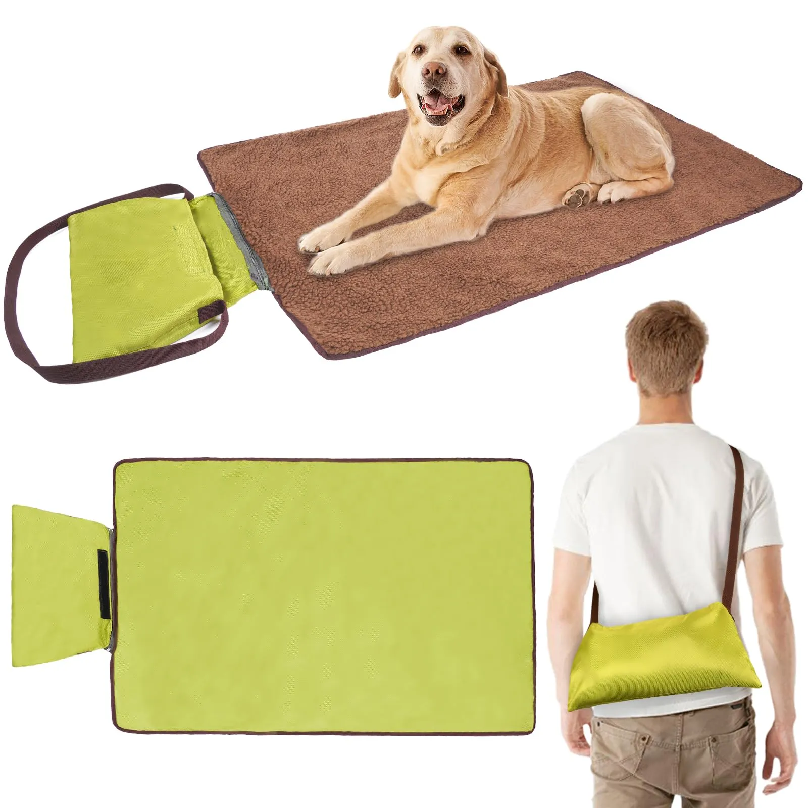 Adiwo Tappeto per Cane,100 x 70 cm Coperta Impermeabile per Cani con Borsa Portaoggetti, Tappetino Coperta per Animali Domestici da Esterno Pieghevole, per Cani Cucciolo Gatto Interno Esterne(Verde) - immagine 1